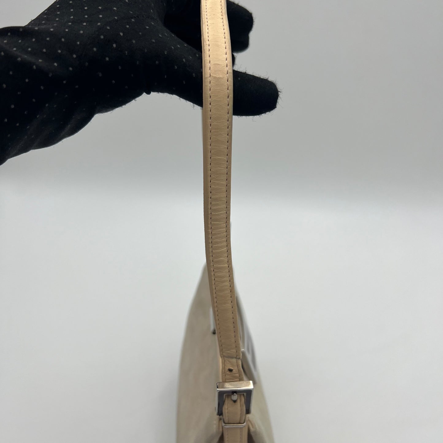 Fendi White Suede Cream Leather Red FF Shoulder Bag