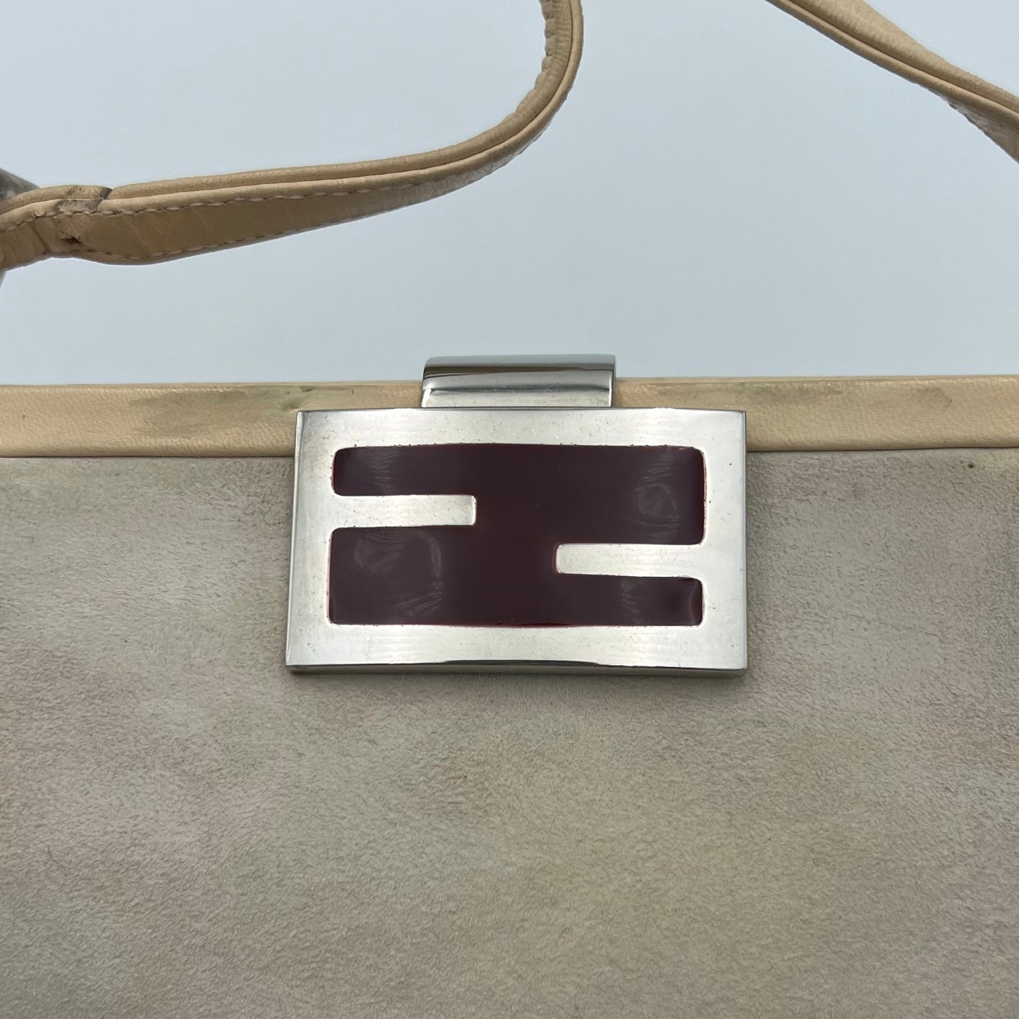 Fendi White Suede Cream Leather Red FF Shoulder Bag