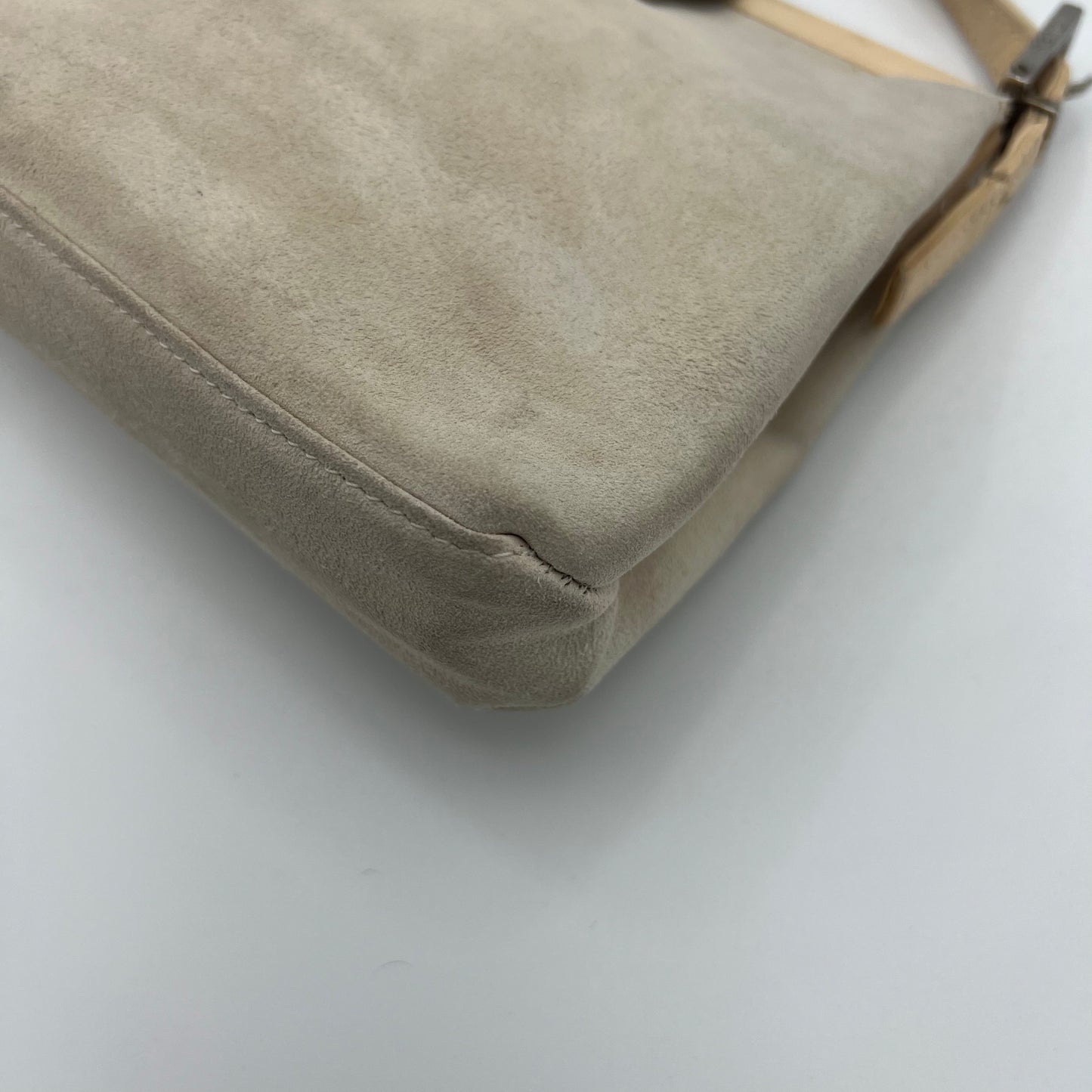 Fendi White Suede Cream Leather Red FF Shoulder Bag