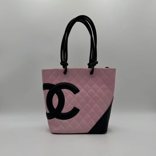 Chanel Pink Black Quilted Calfskin Medium Cambon Tote (Series 9)