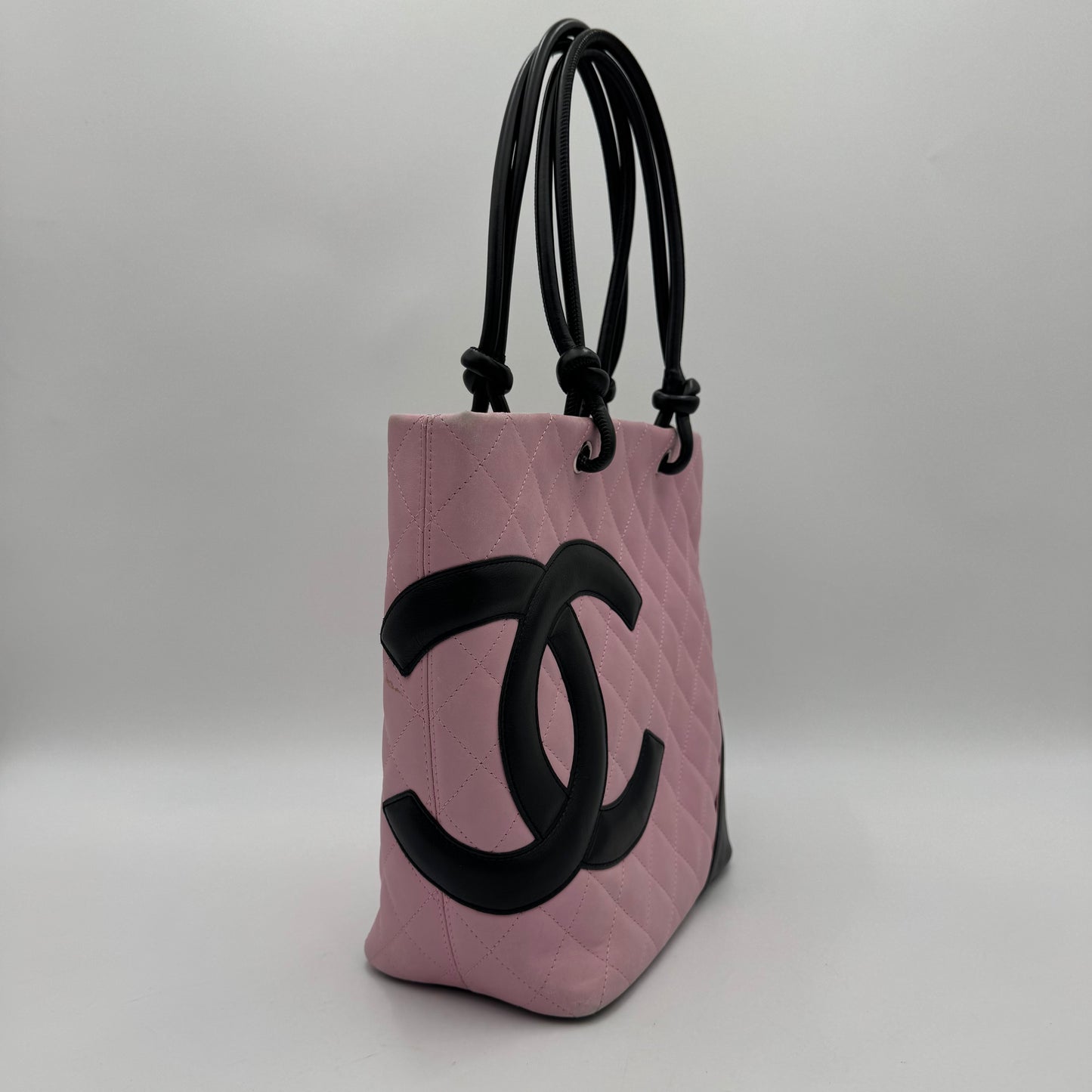 Chanel Pink Black Quilted Calfskin Medium Cambon Tote (Series 9)