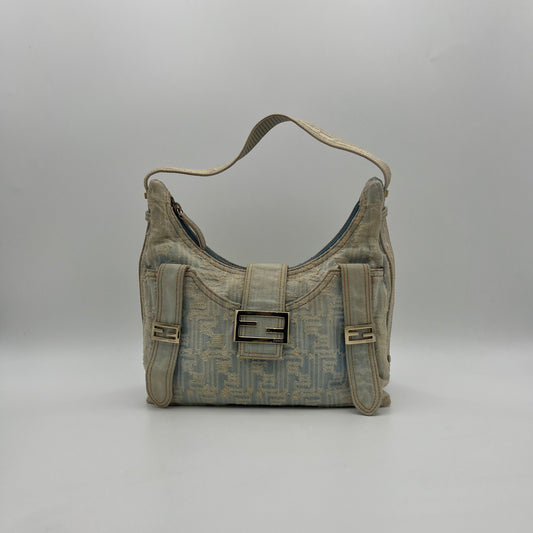 Fendi Zucca Light Blue Denim Hobo Bag