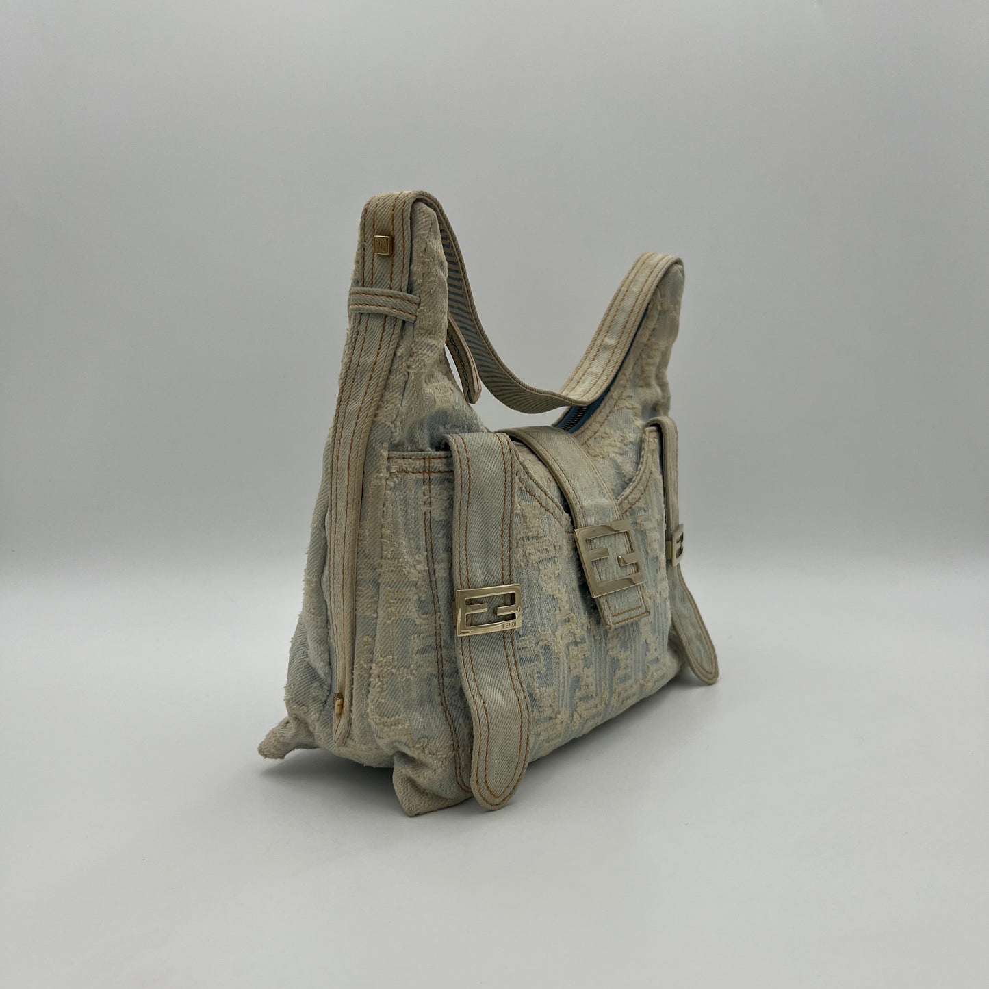 Fendi Zucca Light Blue Denim Hobo Bag