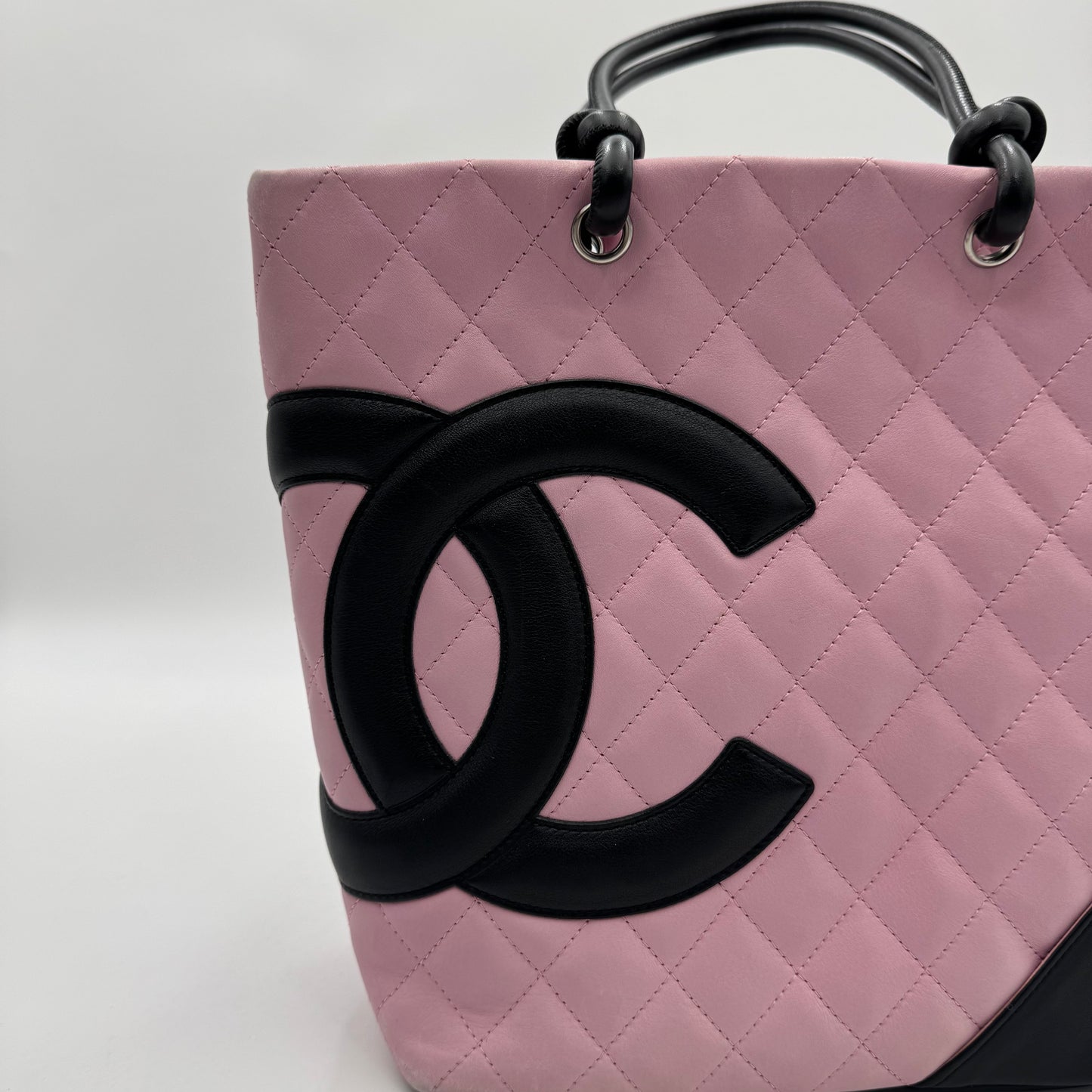 Chanel Pink Black Quilted Calfskin Medium Cambon Tote (Series 9)
