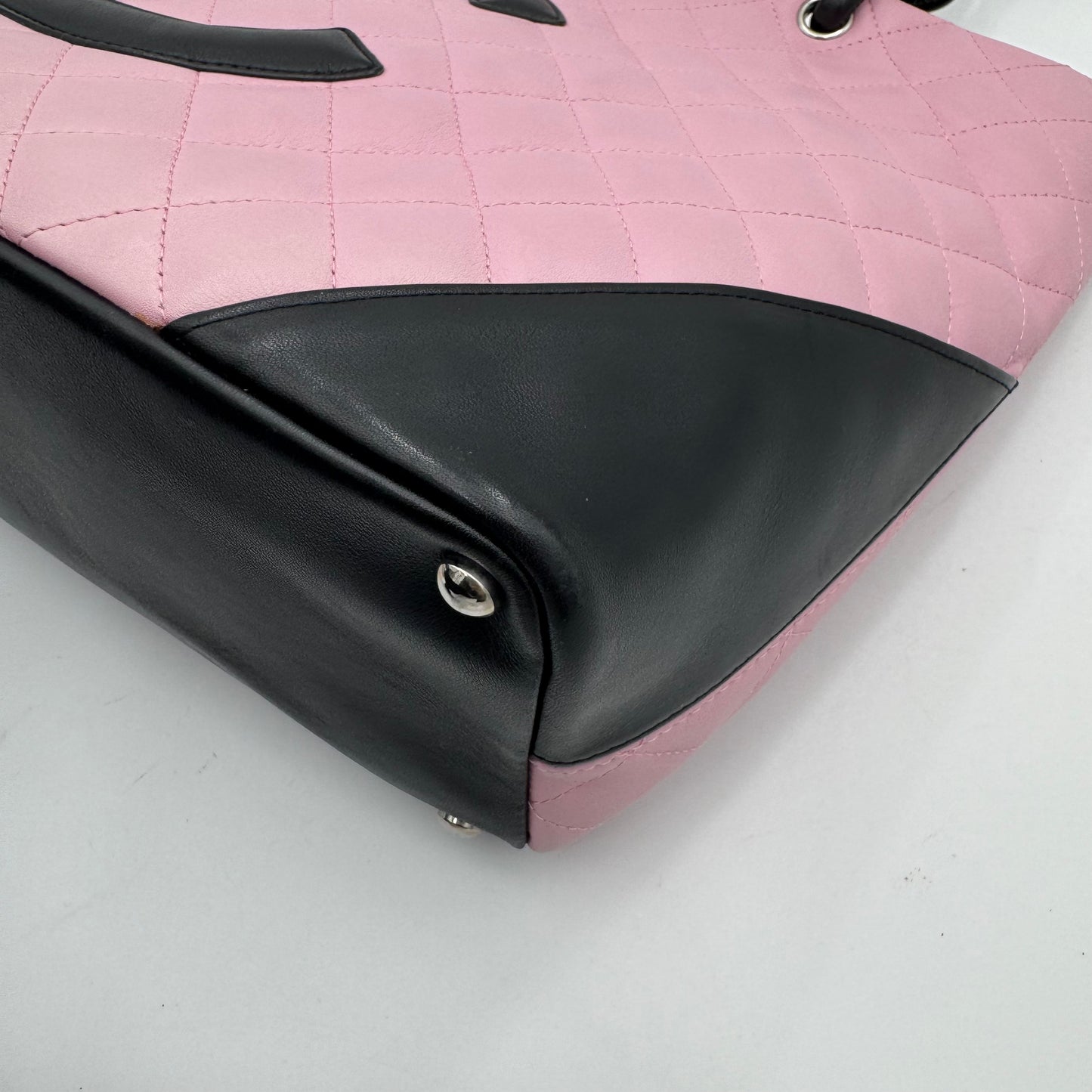 Chanel Pink Black Quilted Calfskin Medium Cambon Tote (Series 9)