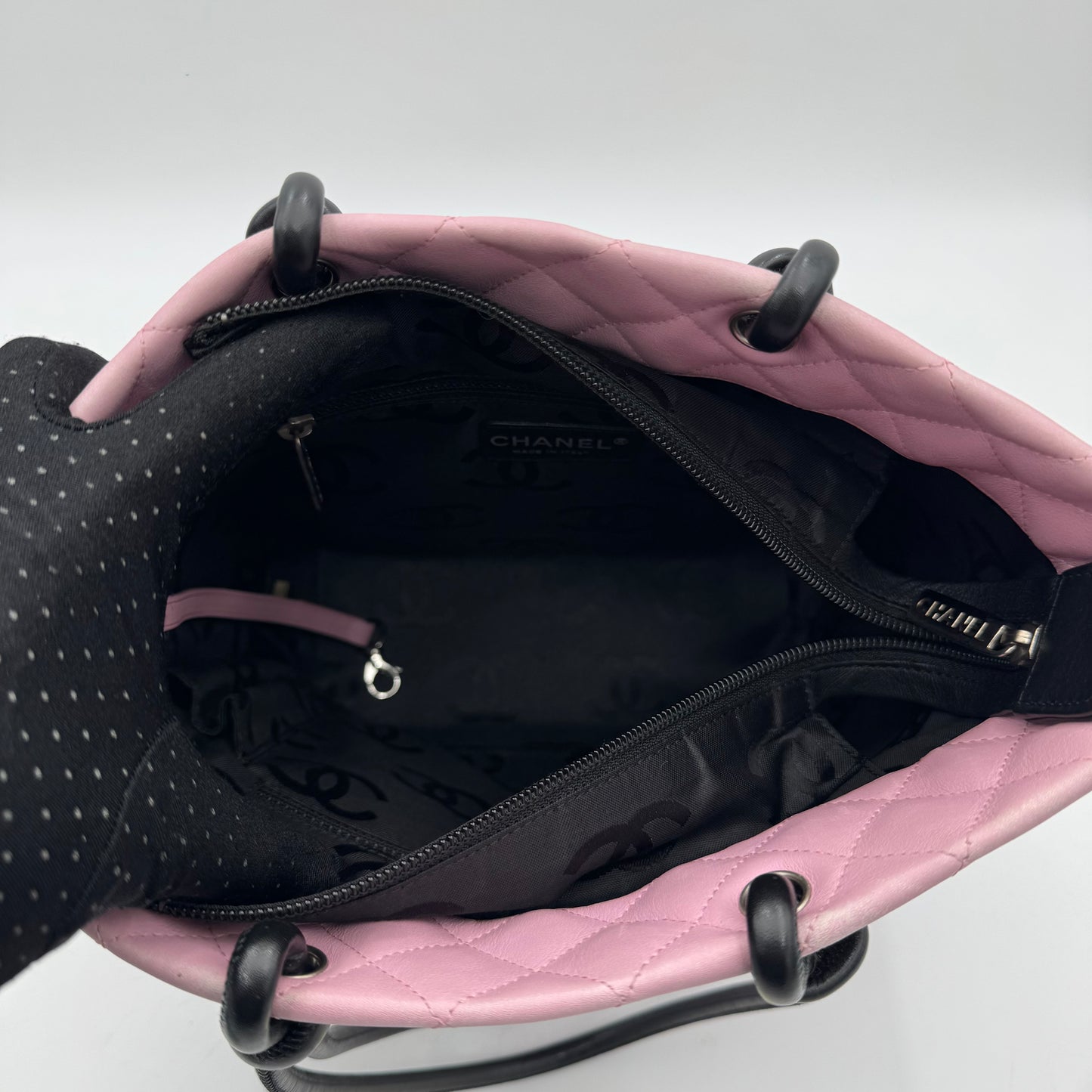 Chanel Pink Black Quilted Calfskin Medium Cambon Tote (Series 9)