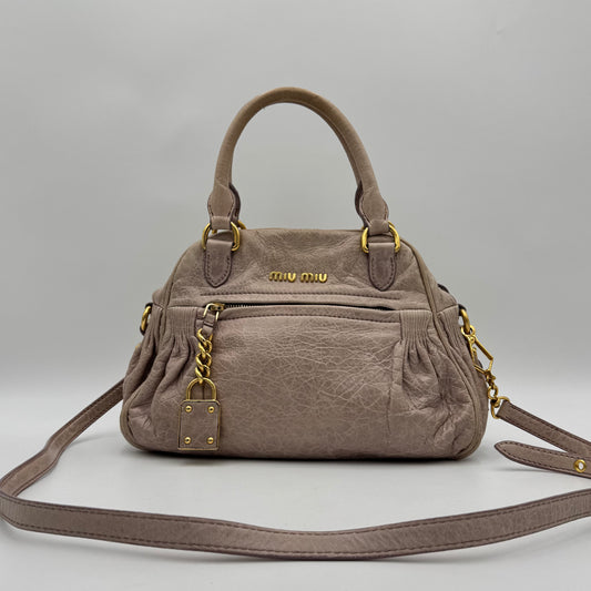 Miu Miu Mughetto Pink Vitello Lux Leather Lock Charm Small Satchel