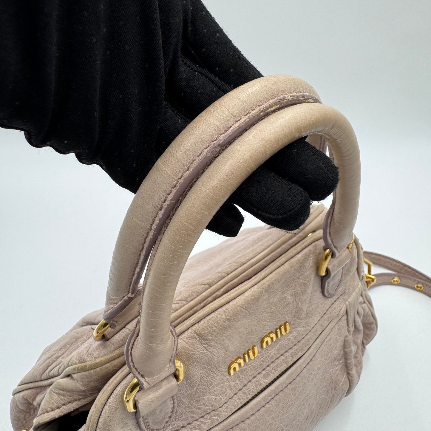 Miu Miu Mughetto Pink Vitello Lux Leather Lock Charm Small Satchel