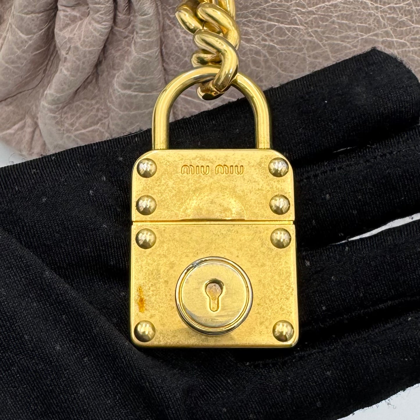 Miu Miu Mughetto Pink Vitello Lux Leather Lock Charm Small Satchel