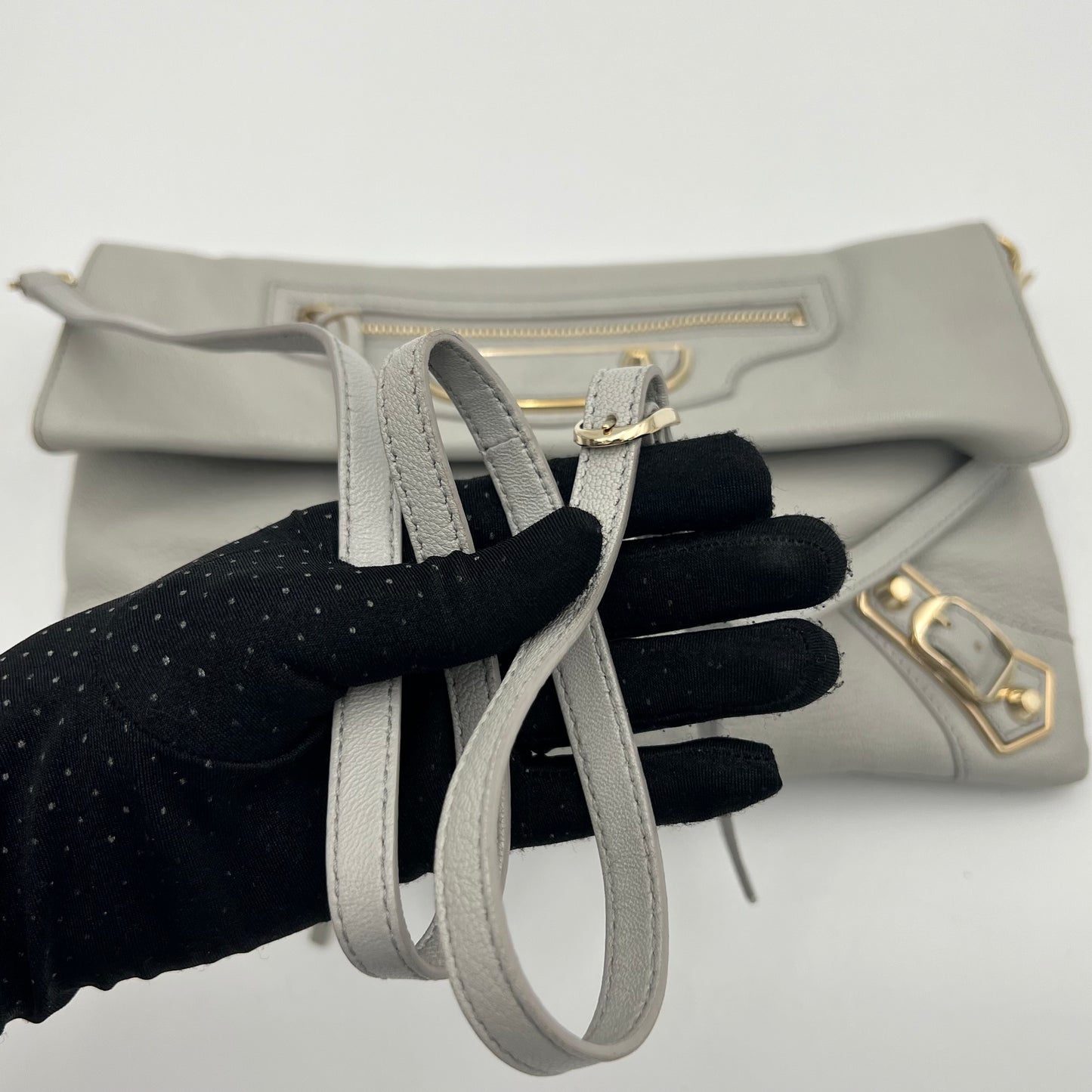 Balenciaga Light Gray Metallic Edge Envelope Clutch
