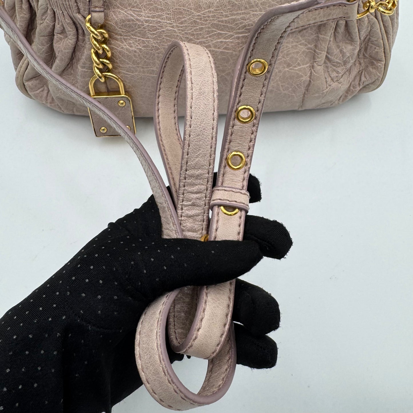 Miu Miu Mughetto Pink Vitello Lux Leather Lock Charm Small Satchel