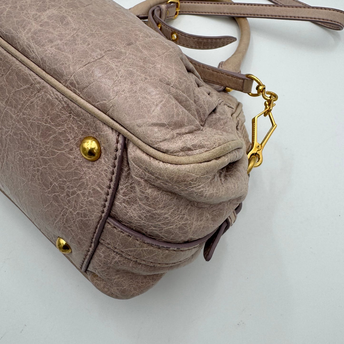Miu Miu Mughetto Pink Vitello Lux Leather Lock Charm Small Satchel