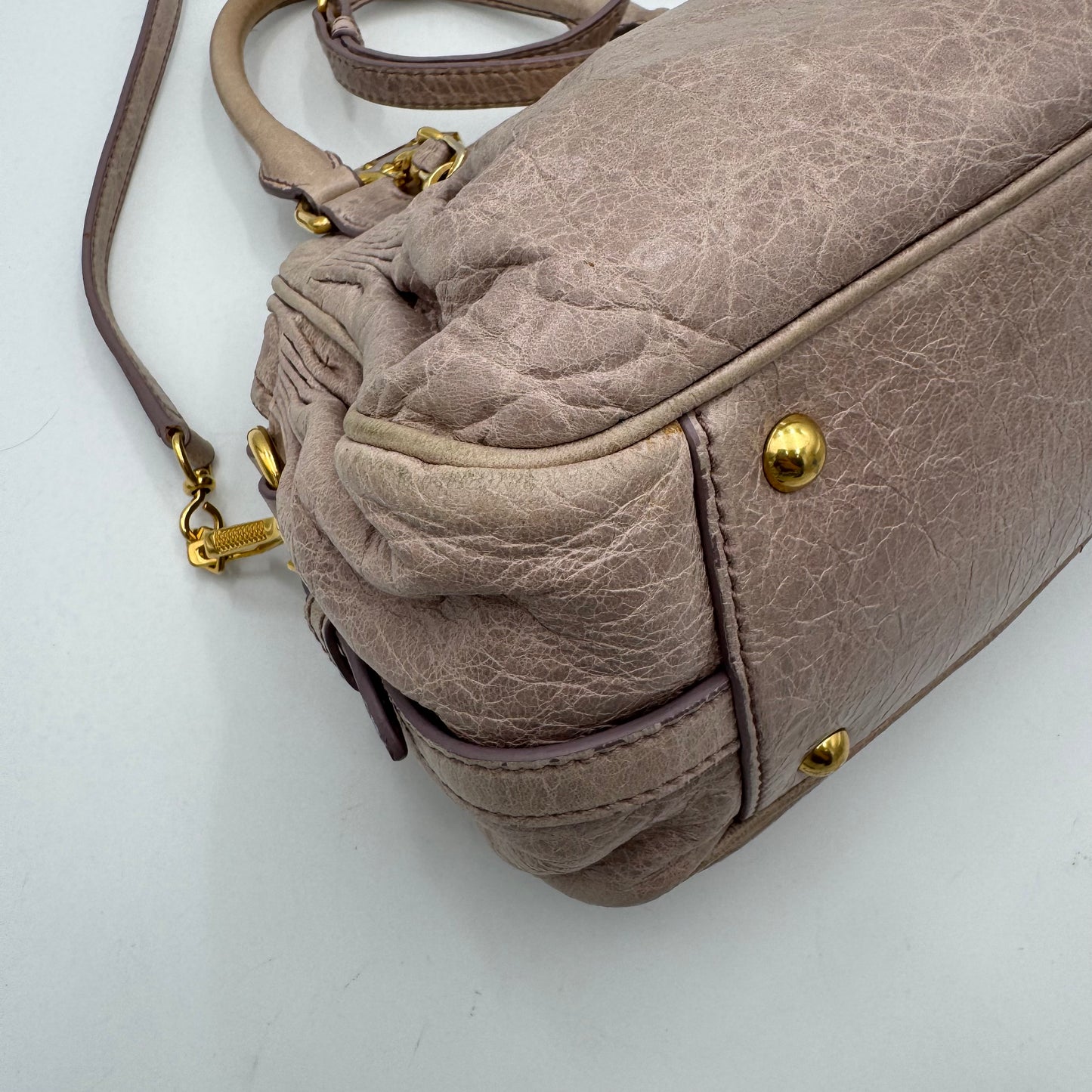 Miu Miu Mughetto Pink Vitello Lux Leather Lock Charm Small Satchel