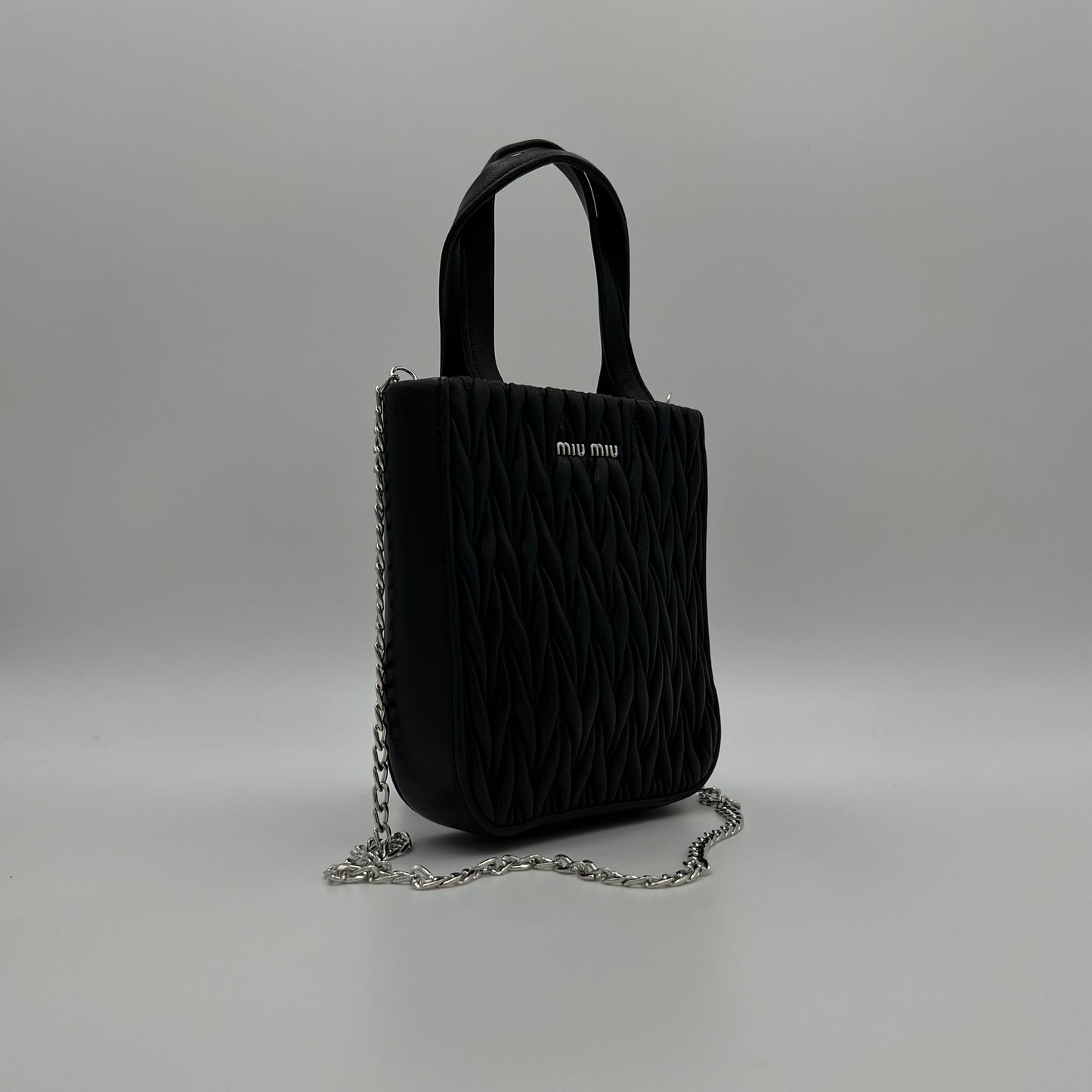 Miu Miu Black Matelasse Leather Mini Tote