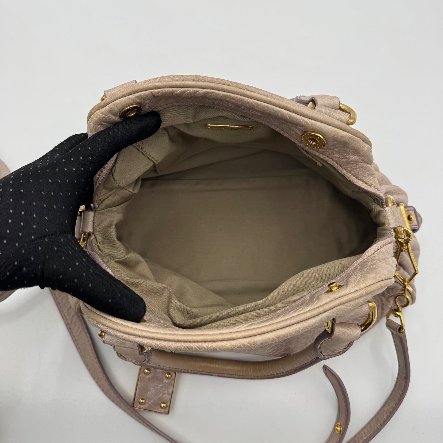 Miu Miu Mughetto Pink Vitello Lux Leather Lock Charm Small Satchel