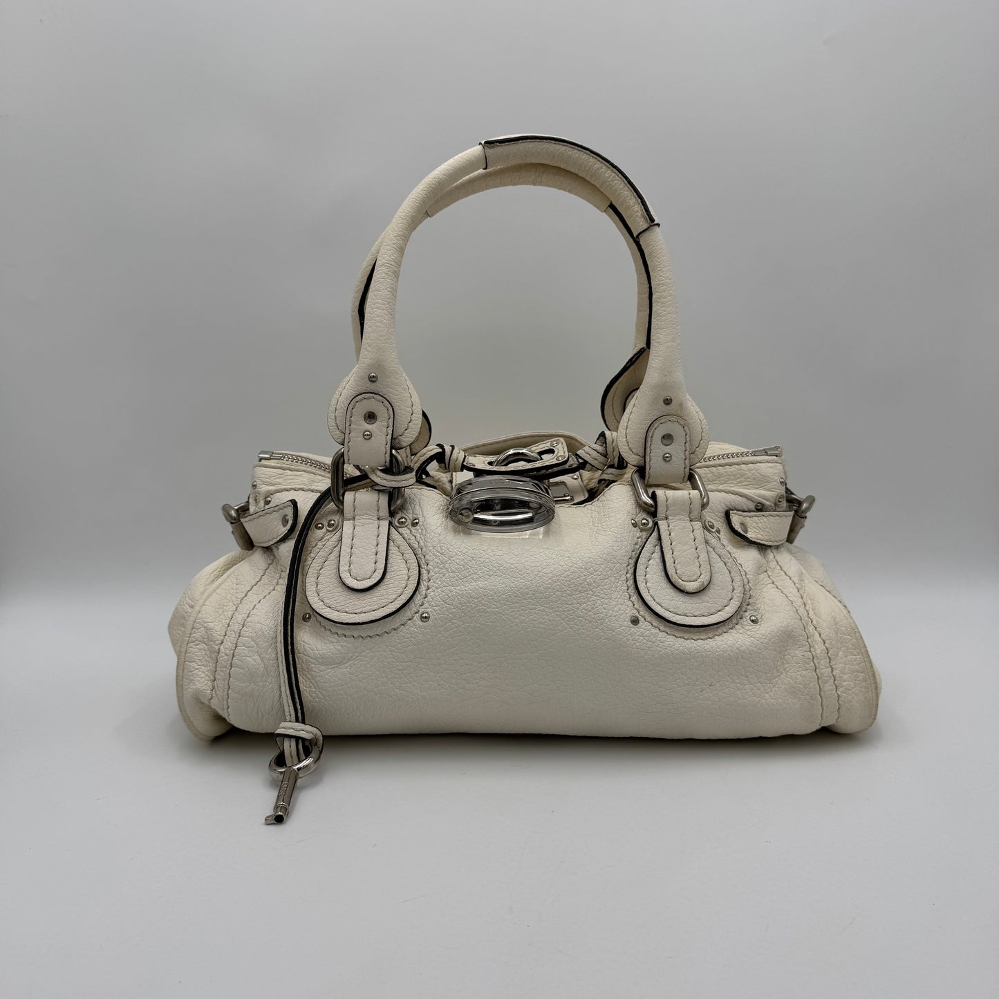 Chloe White Leather Acrylic Padlock Paddington SHW