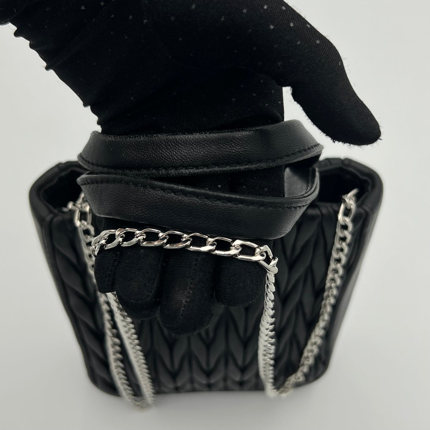 Miu Miu Black Matelasse Leather Mini Tote
