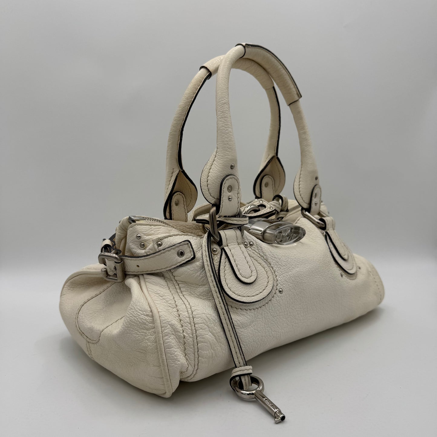 Chloe White Leather Acrylic Padlock Paddington SHW