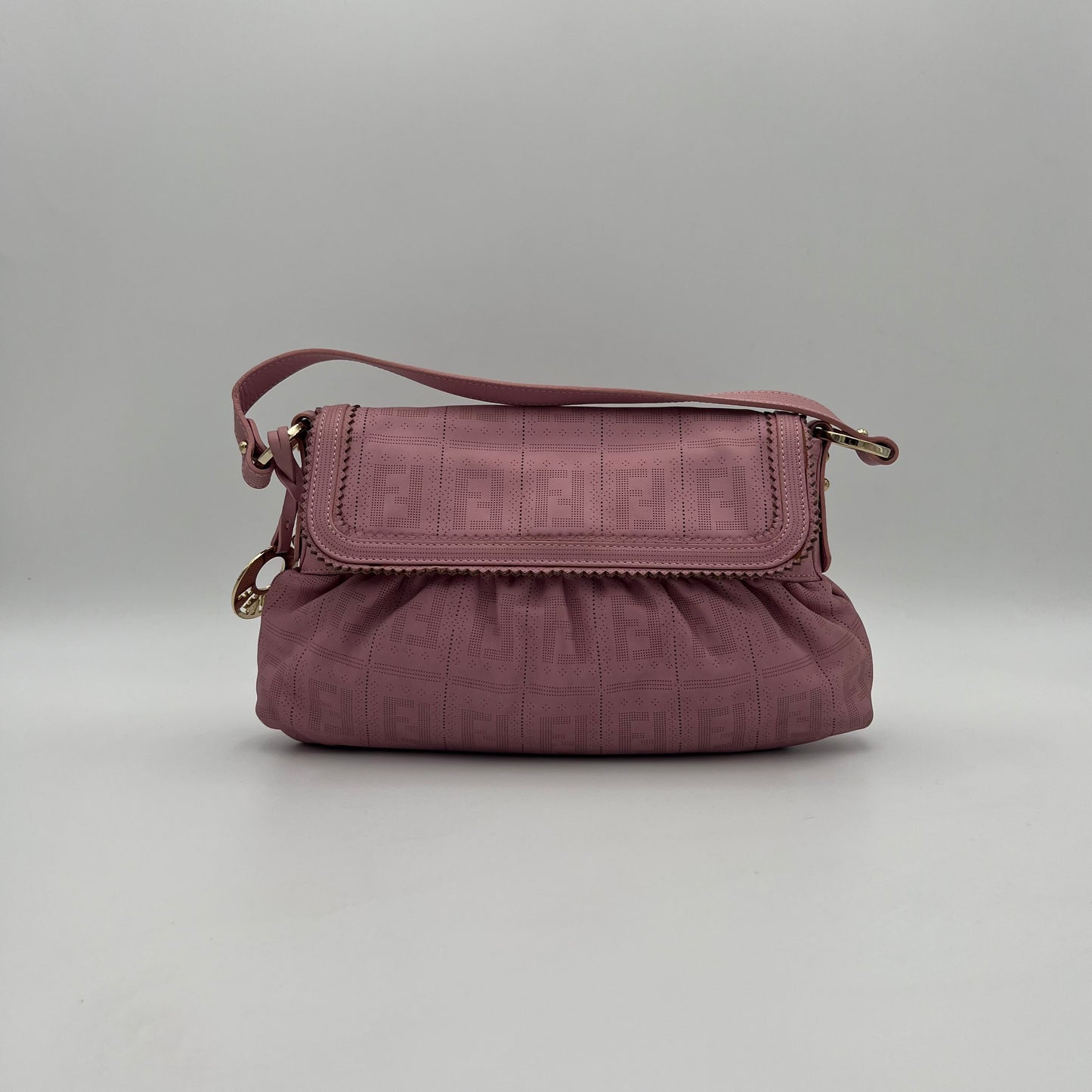 Fendi Pink Zucca Perforated Leather Chef Flap Shoulder Bag