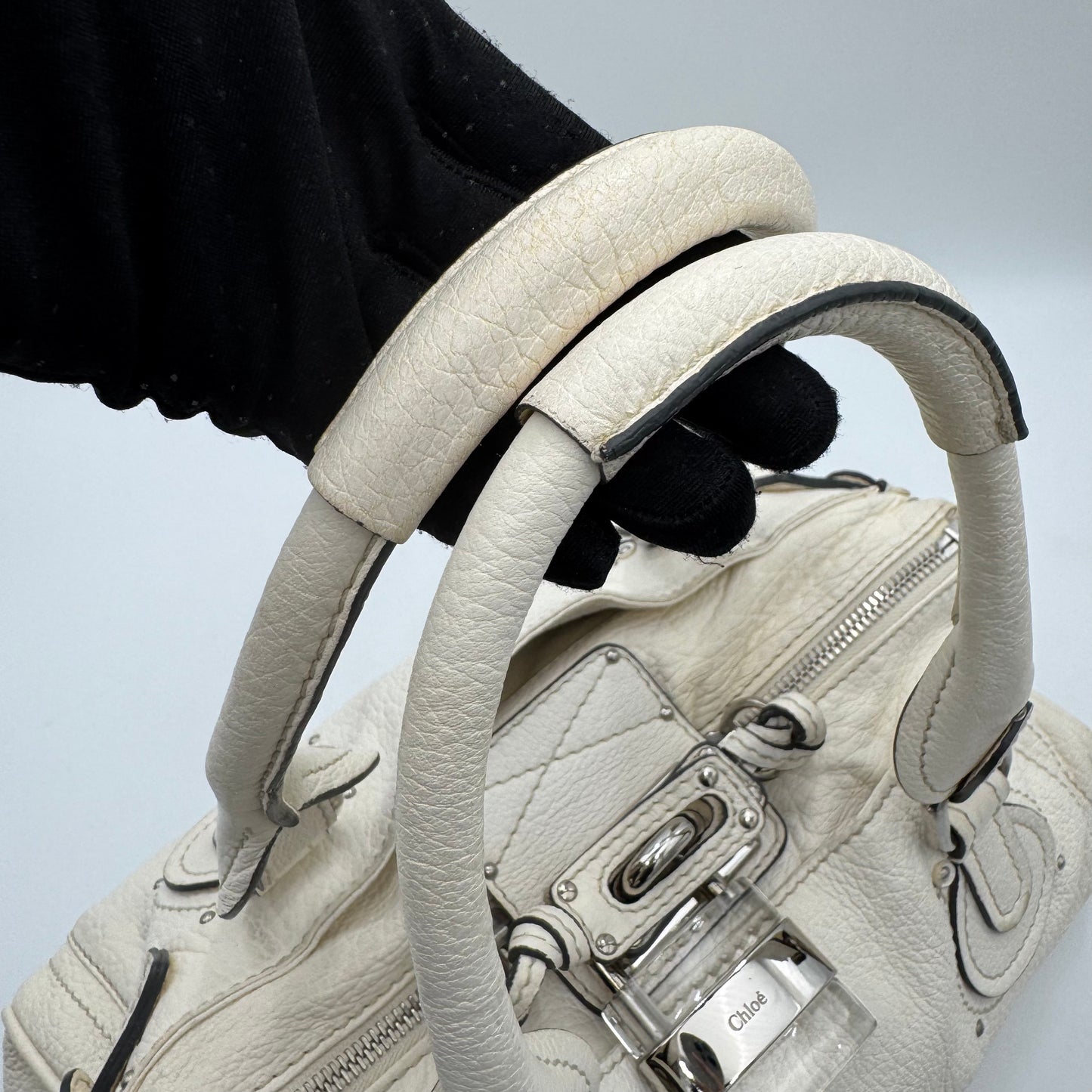 Chloe White Leather Acrylic Padlock Paddington SHW