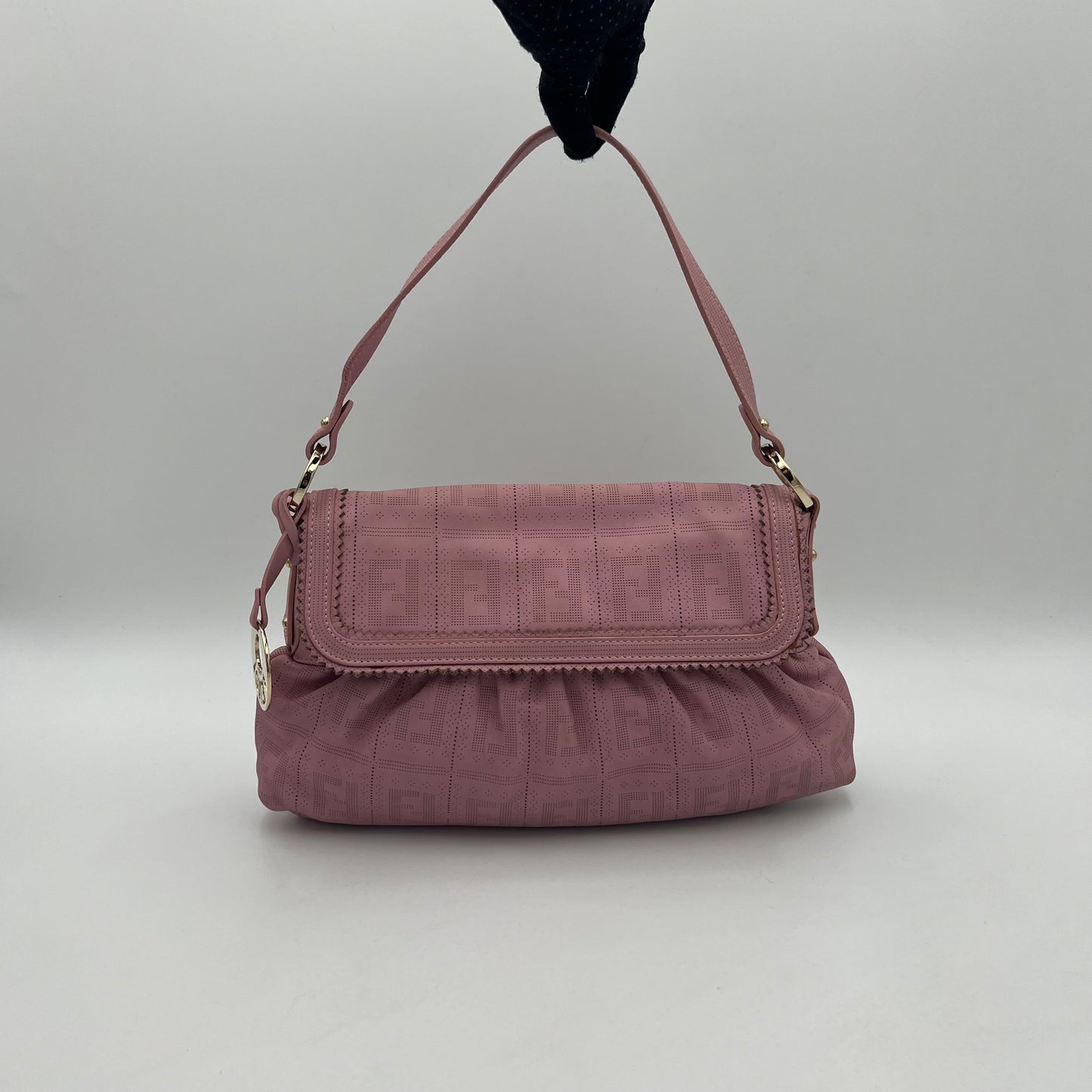 Fendi Pink Zucca Perforated Leather Chef Flap Shoulder Bag