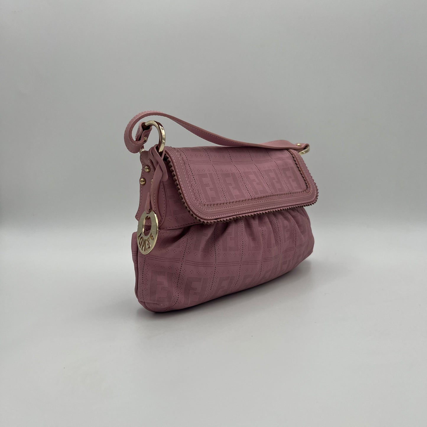 Fendi Pink Zucca Perforated Leather Chef Flap Shoulder Bag