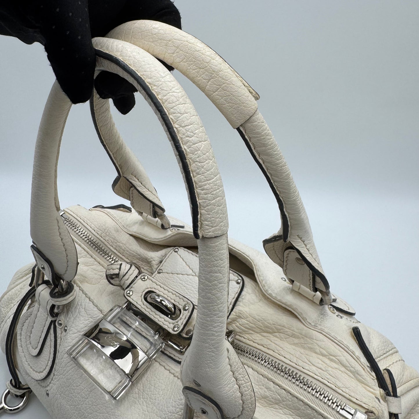 Chloe White Leather Acrylic Padlock Paddington SHW