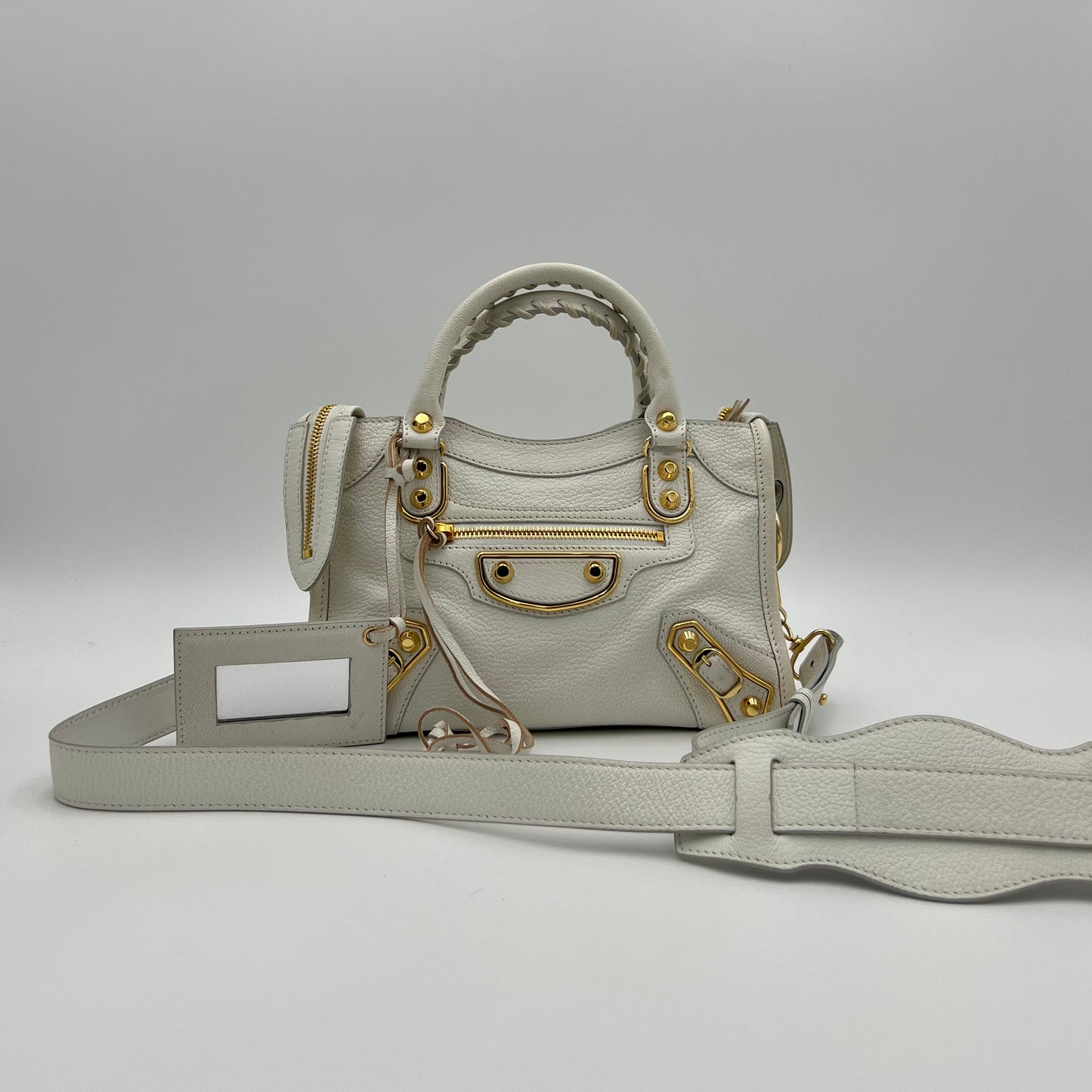 Balenciaga White Leather Mini City GHW