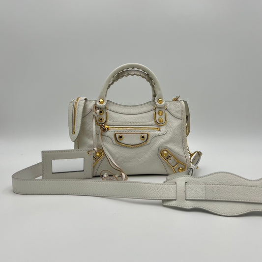 Balenciaga White Leather Mini City GHW