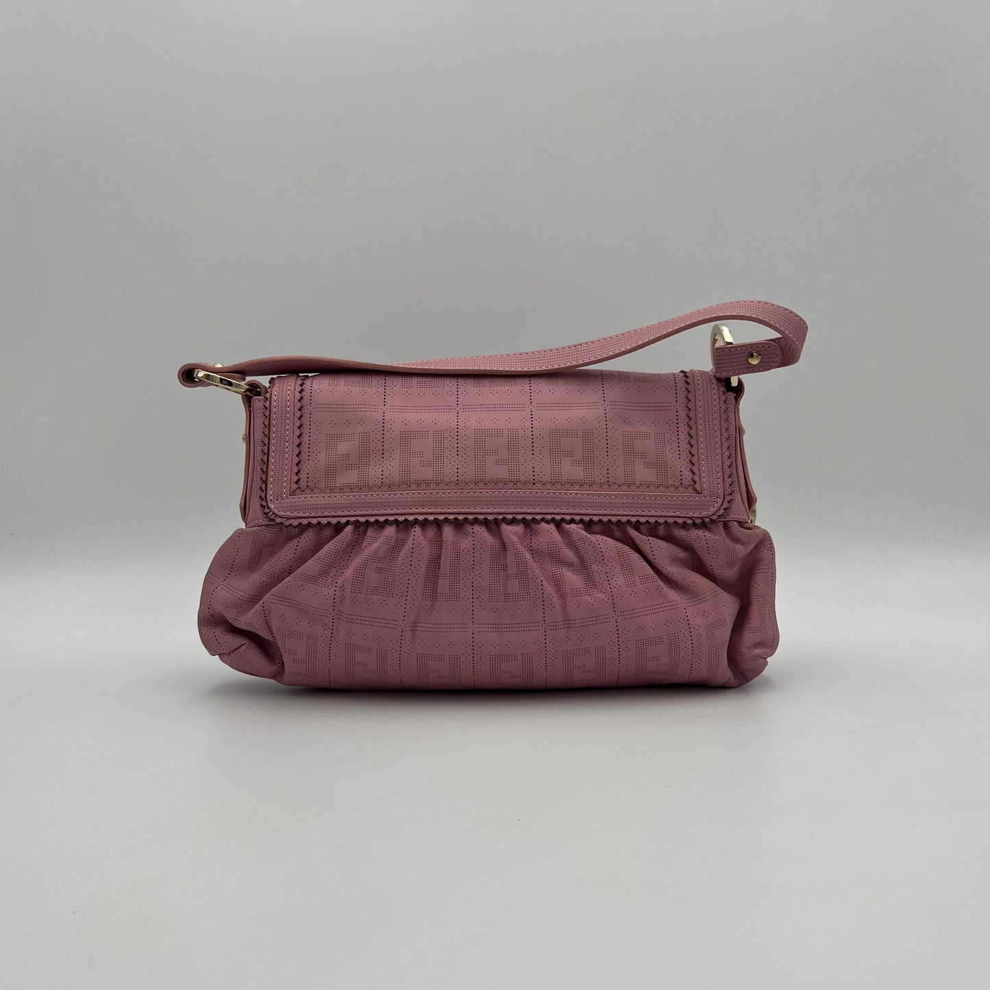 Fendi Pink Zucca Perforated Leather Chef Flap Shoulder Bag