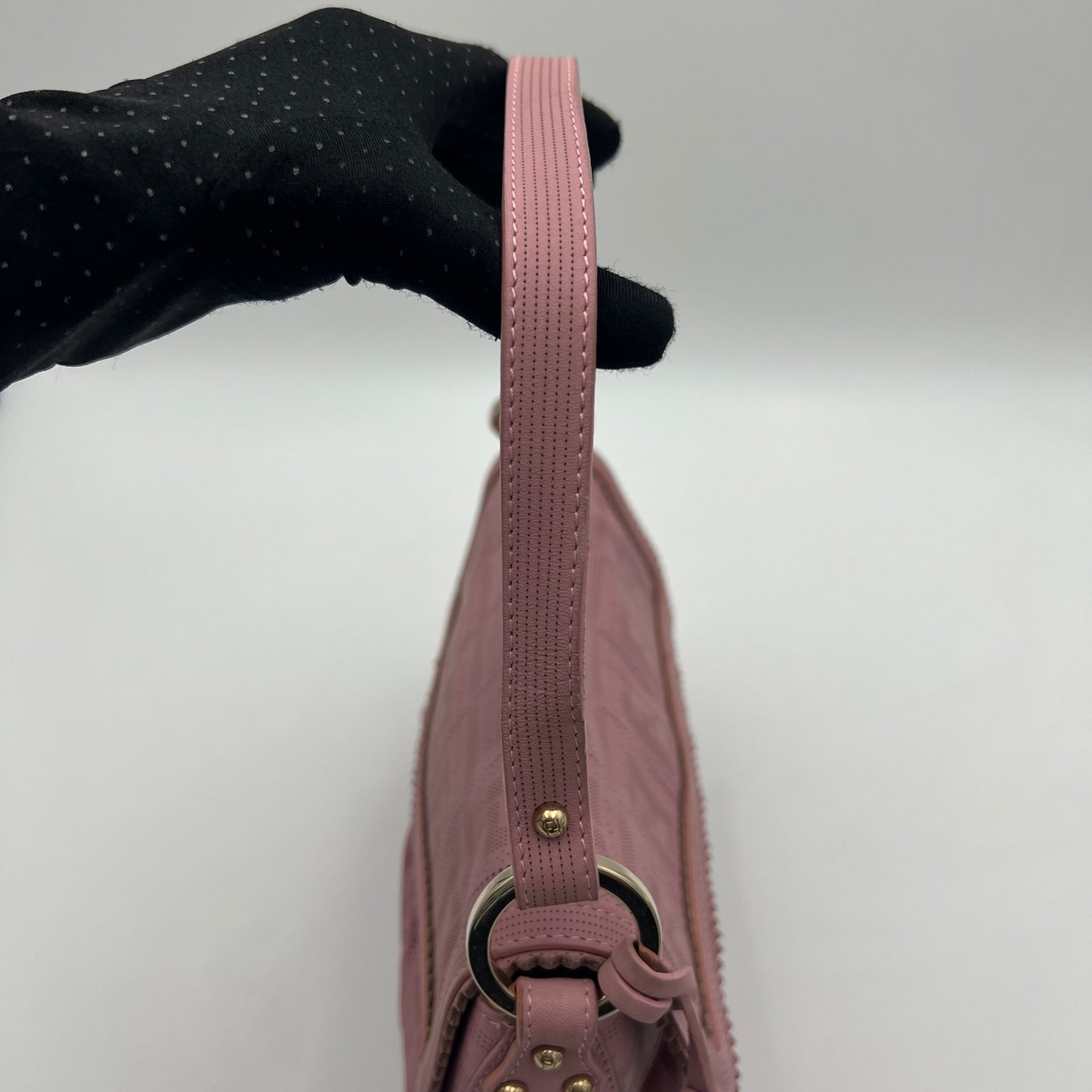 Fendi Pink Zucca Perforated Leather Chef Flap Shoulder Bag