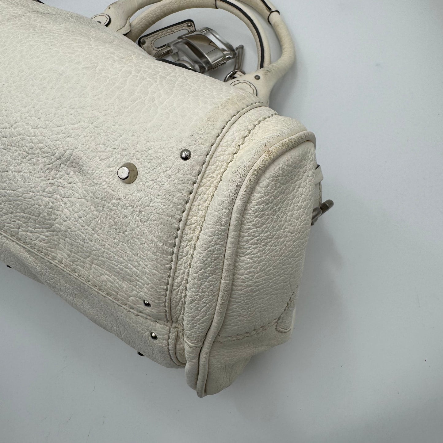 Chloe White Leather Acrylic Padlock Paddington SHW