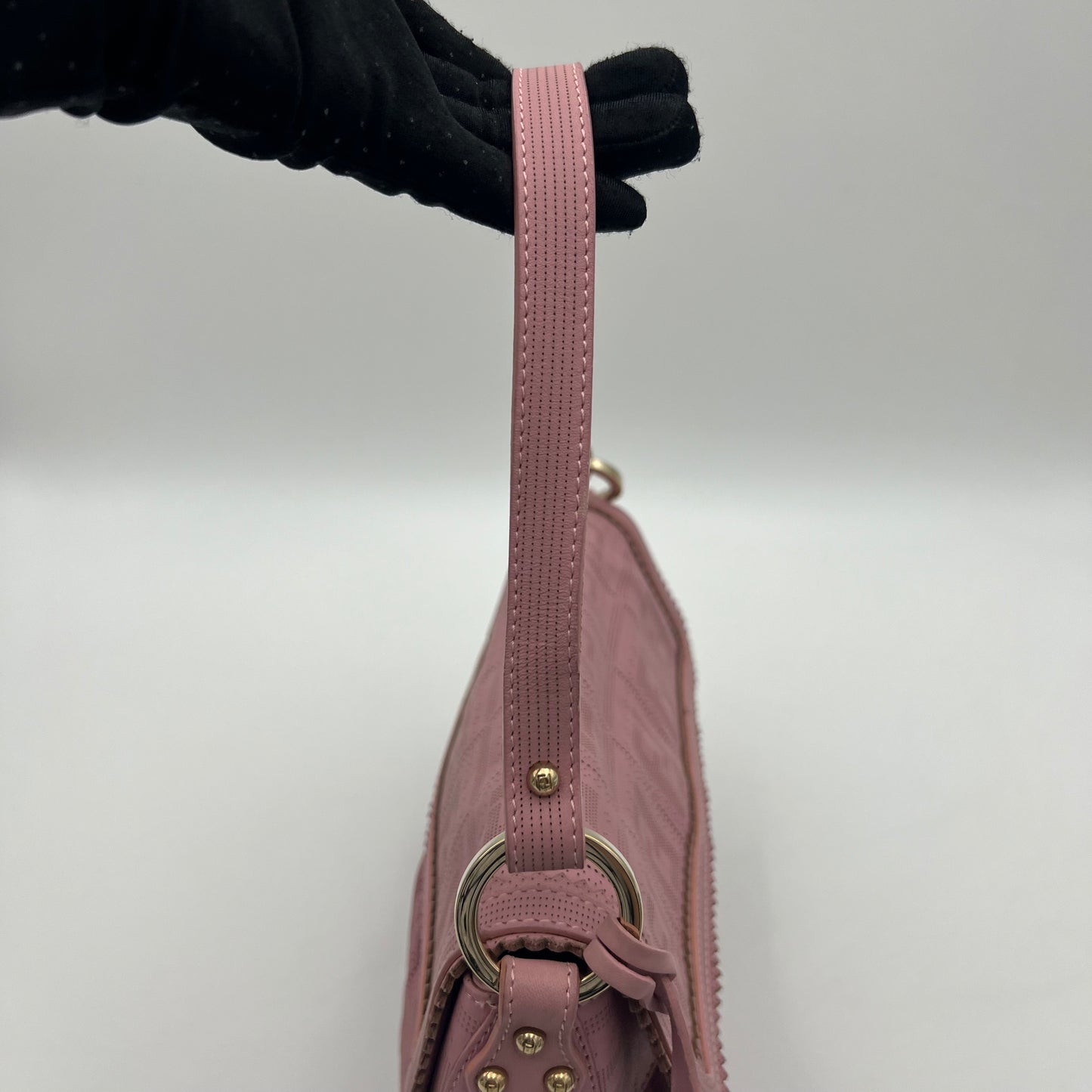 Fendi Pink Zucca Perforated Leather Chef Flap Shoulder Bag