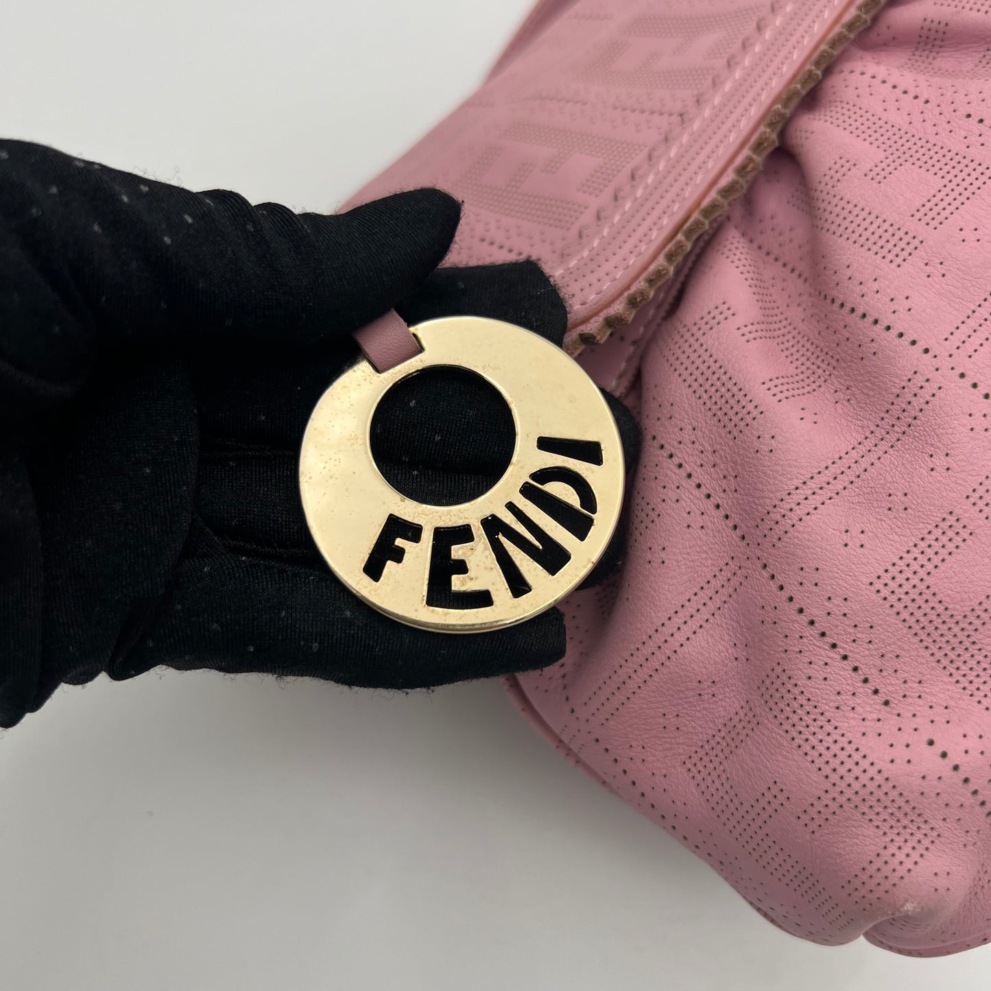 Fendi Pink Zucca Perforated Leather Chef Flap Shoulder Bag