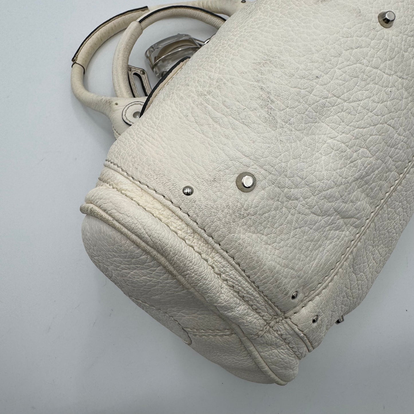 Chloe White Leather Acrylic Padlock Paddington SHW