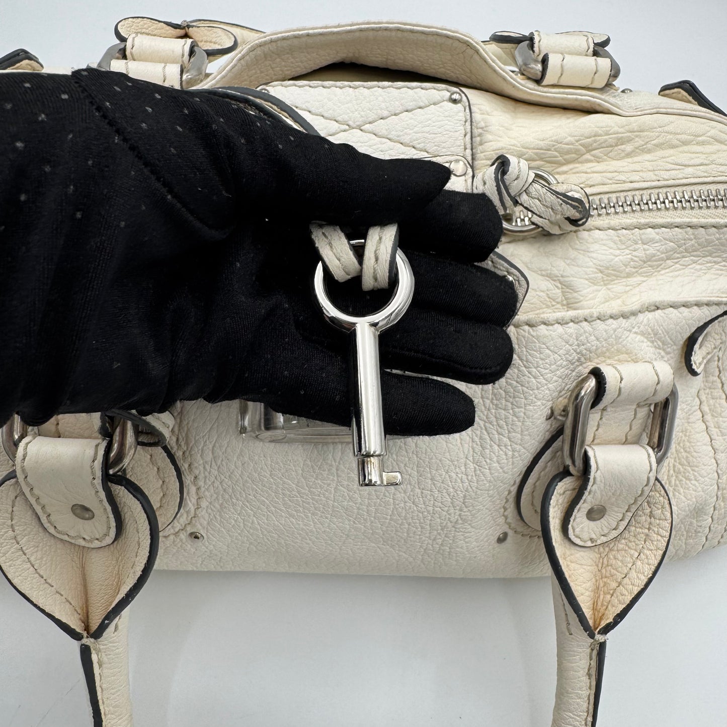 Chloe White Leather Acrylic Padlock Paddington SHW