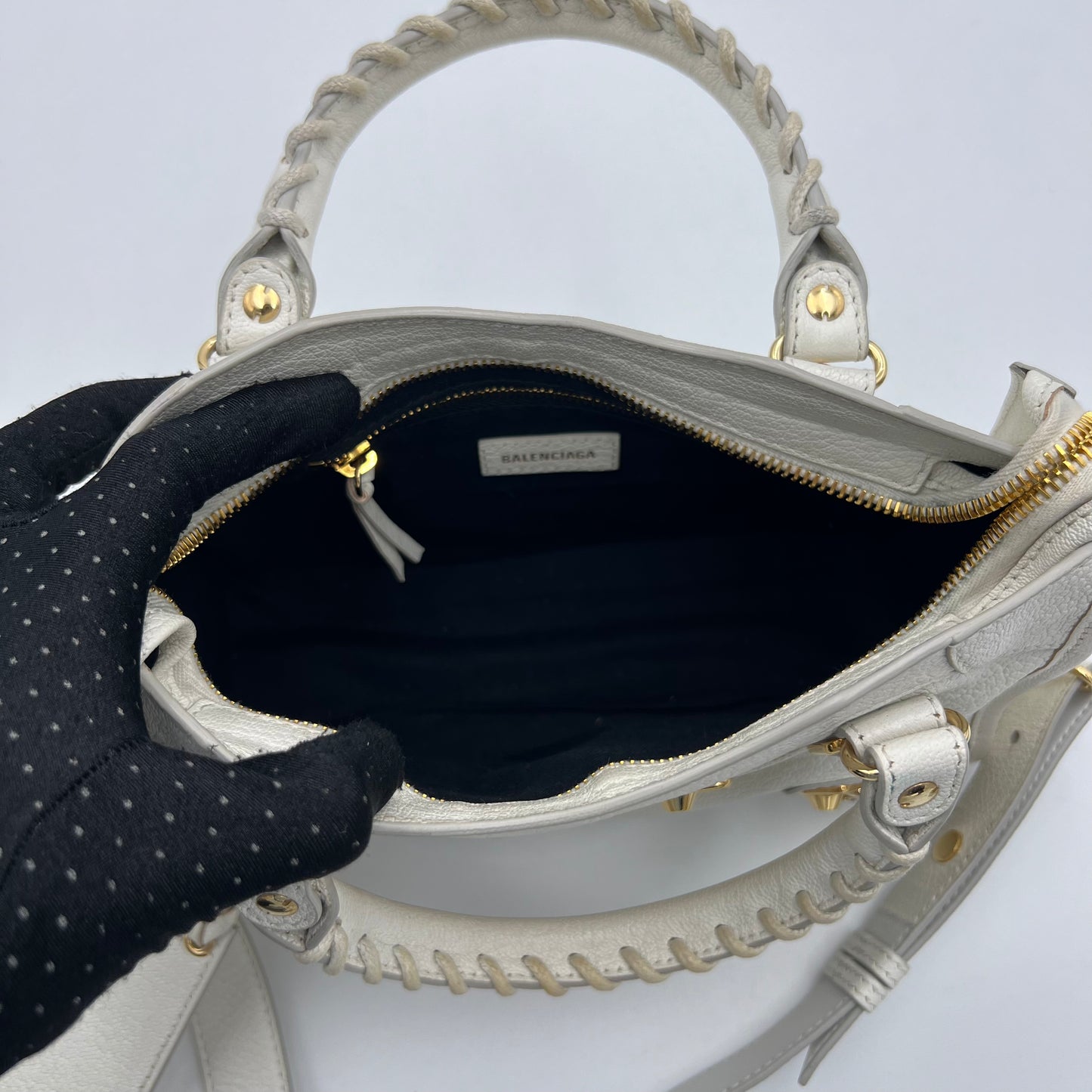 Balenciaga White Leather Mini City GHW