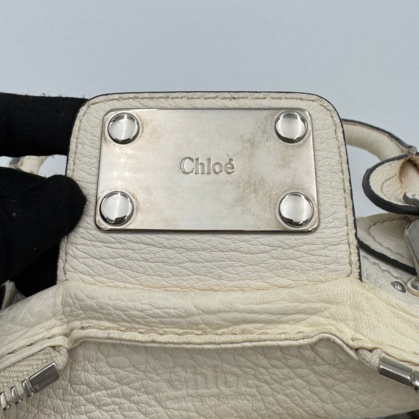 Chloe White Leather Acrylic Padlock Paddington SHW