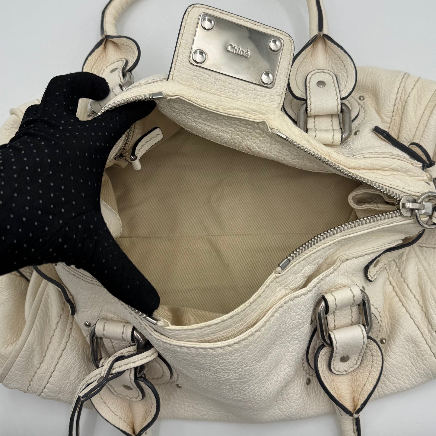 Chloe White Leather Acrylic Padlock Paddington SHW