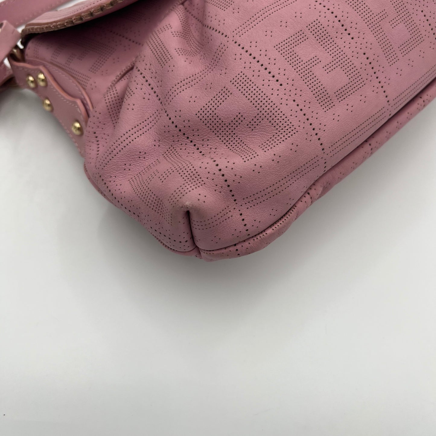 Fendi Pink Zucca Perforated Leather Chef Flap Shoulder Bag