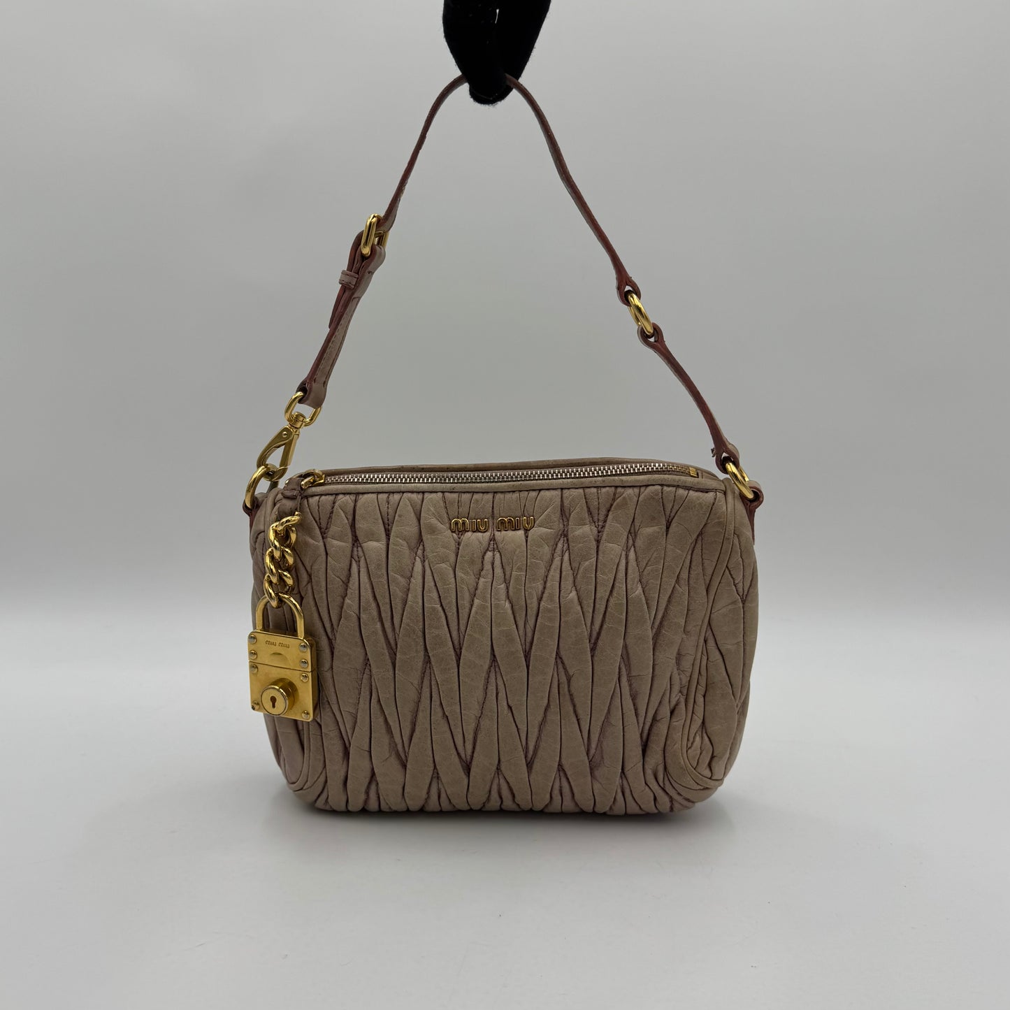 Miu Miu Mughetto Pink Matelasse Leather Lock Charm Pochette GHW
