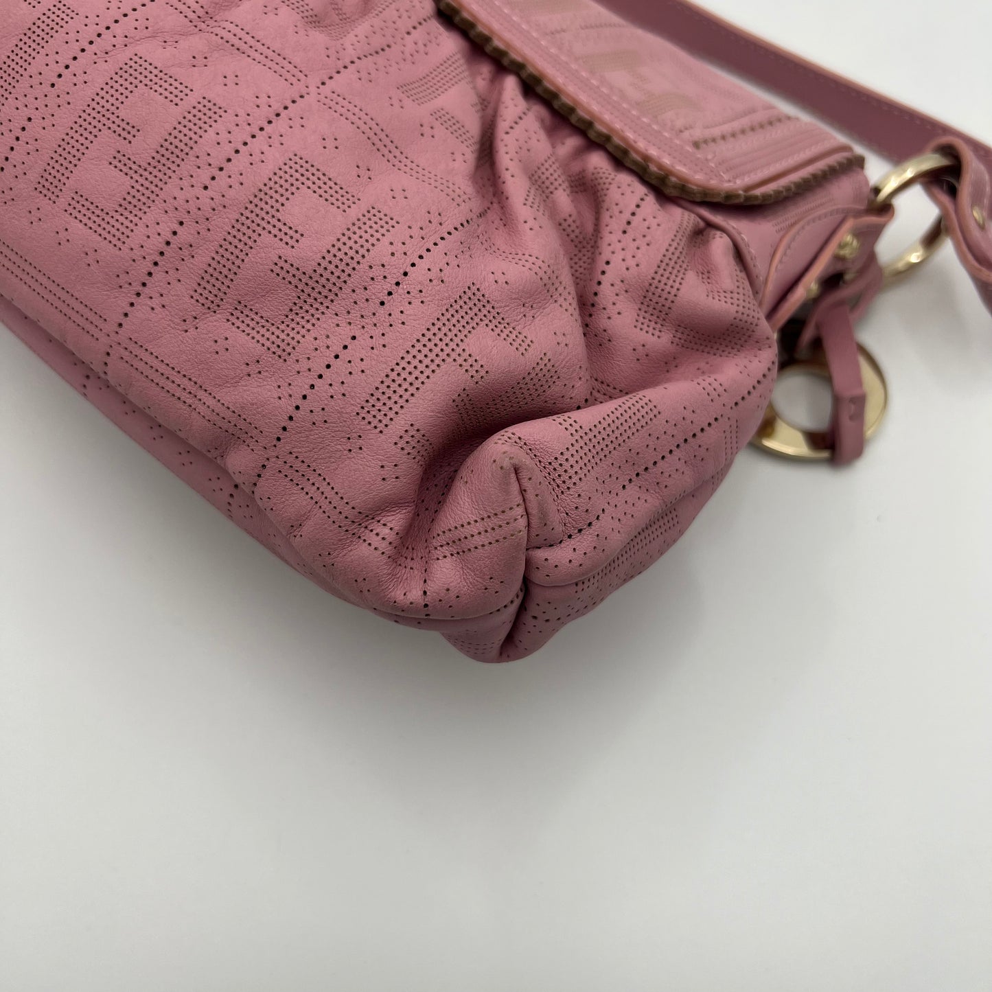 Fendi Pink Zucca Perforated Leather Chef Flap Shoulder Bag