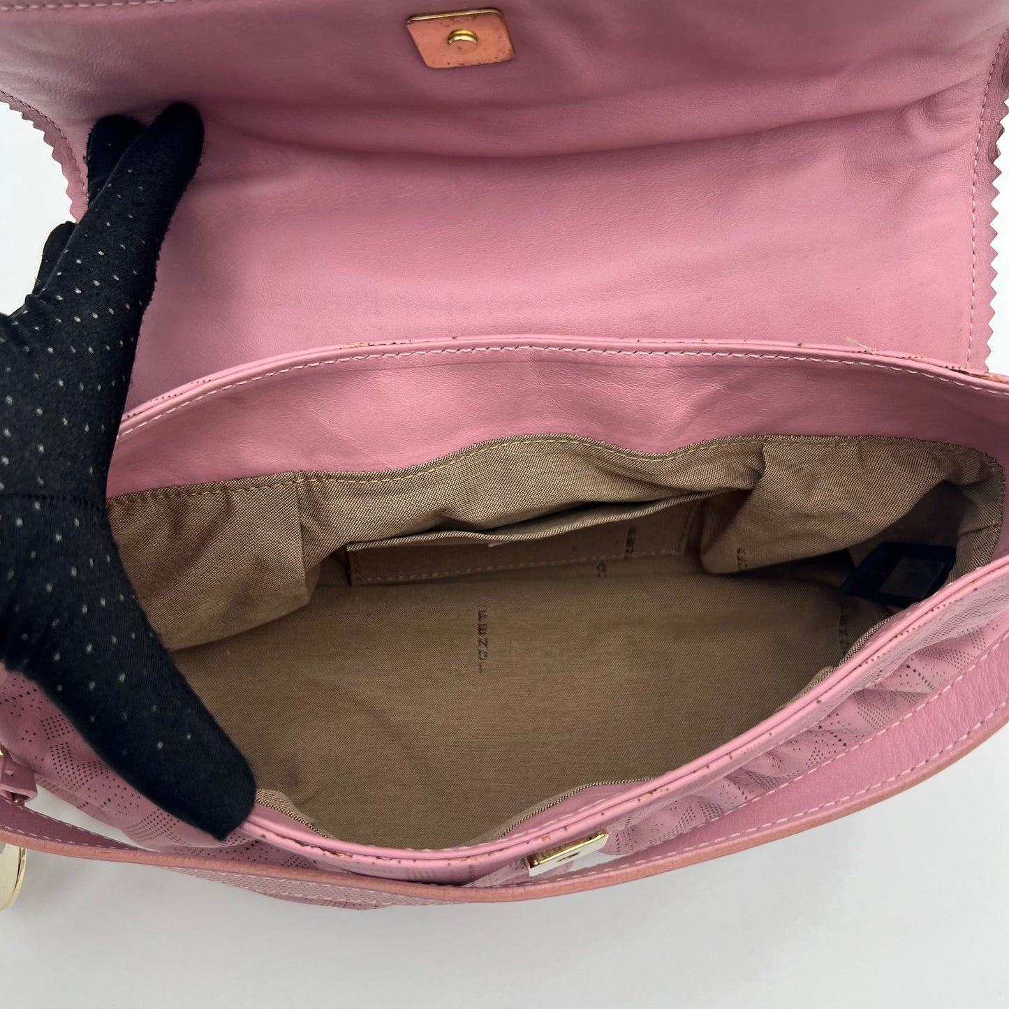 Fendi Pink Zucca Perforated Leather Chef Flap Shoulder Bag