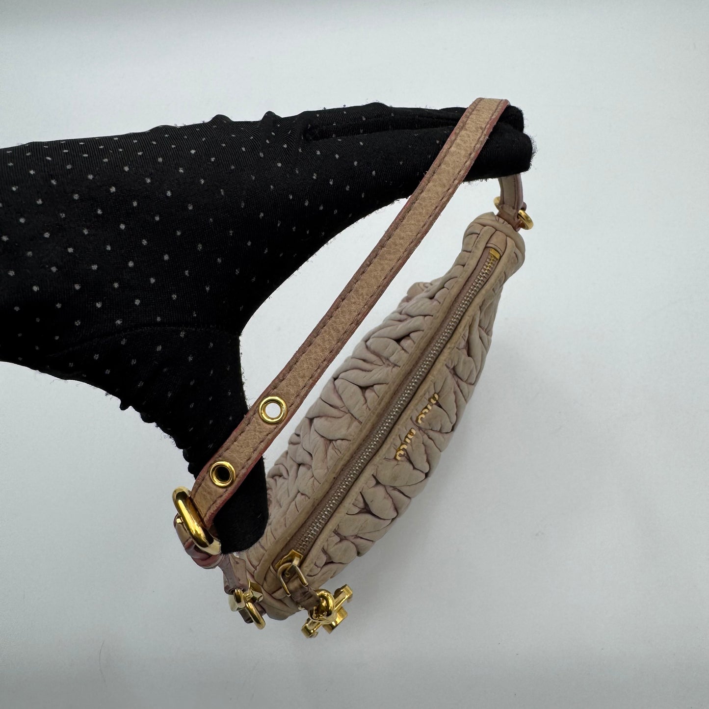 Miu Miu Mughetto Pink Matelasse Leather Lock Charm Pochette GHW