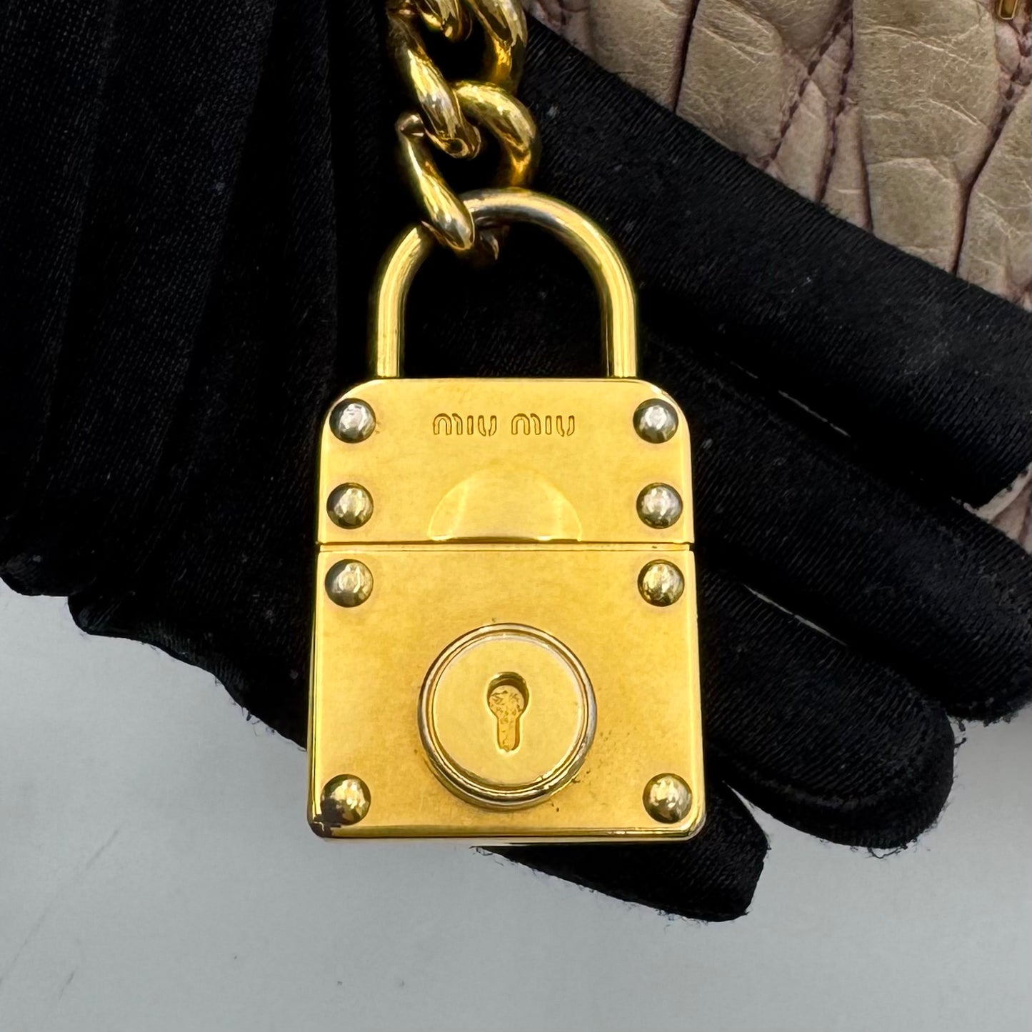 Miu Miu Mughetto Pink Matelasse Leather Lock Charm Pochette GHW