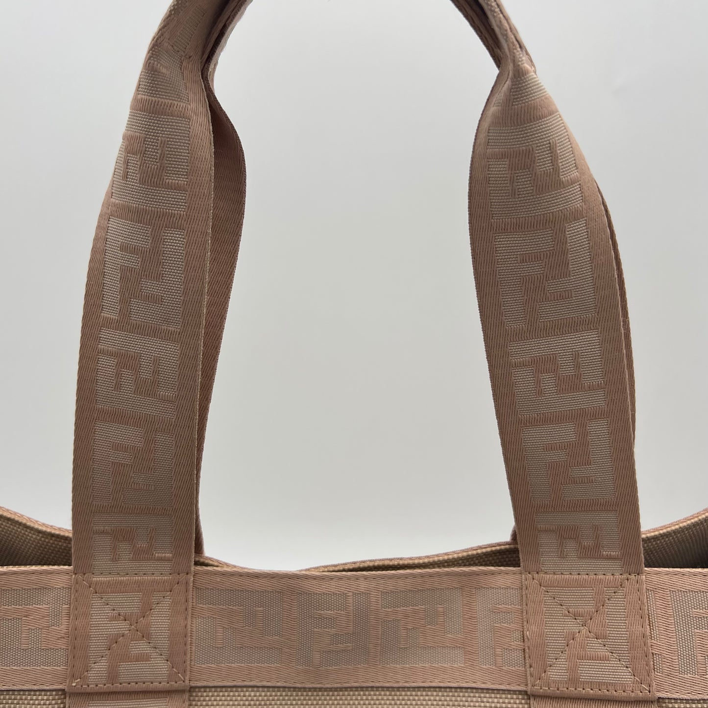 Fendi Beige Canvas Light Pink Zucca Trim Tote