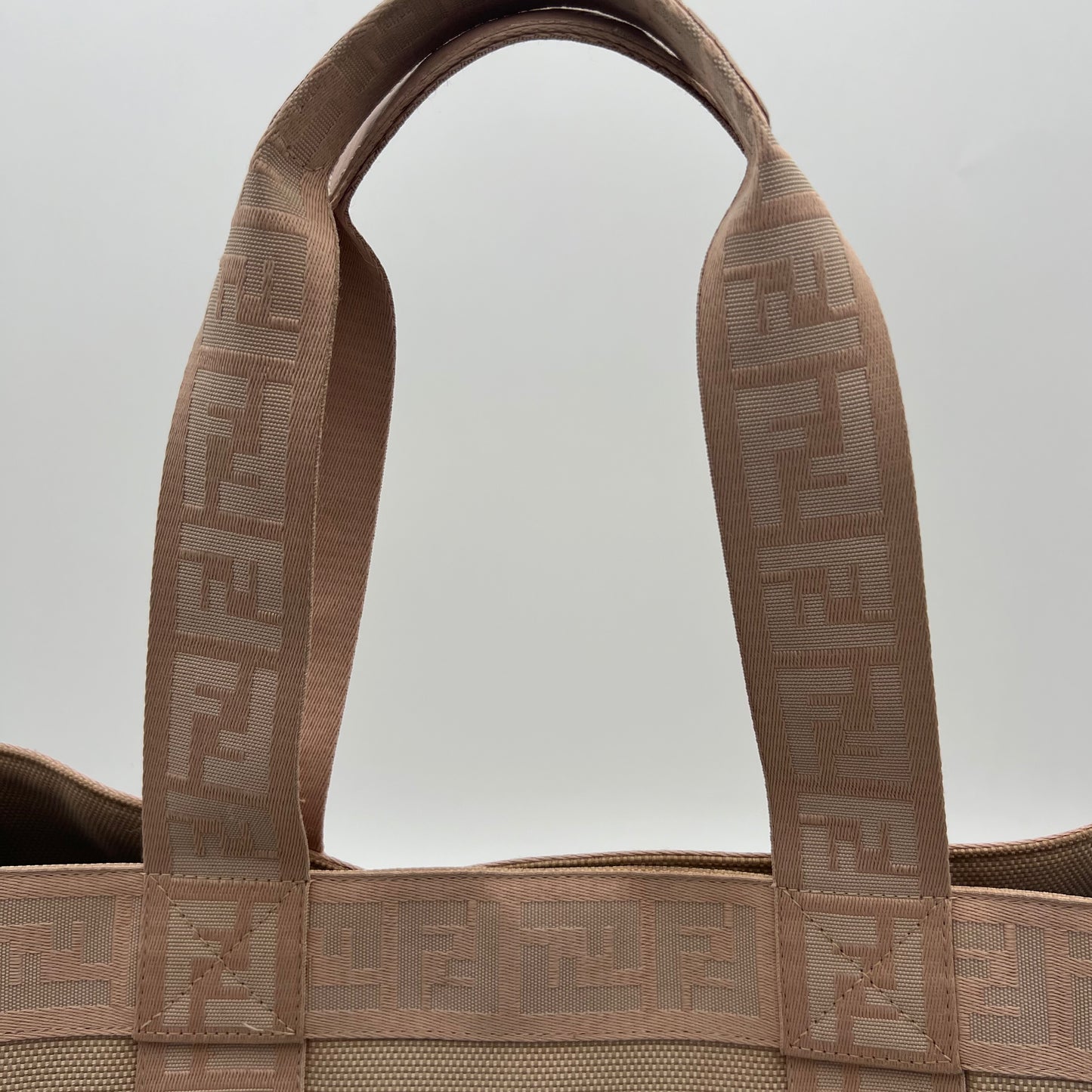 Fendi Beige Canvas Light Pink Zucca Trim Tote
