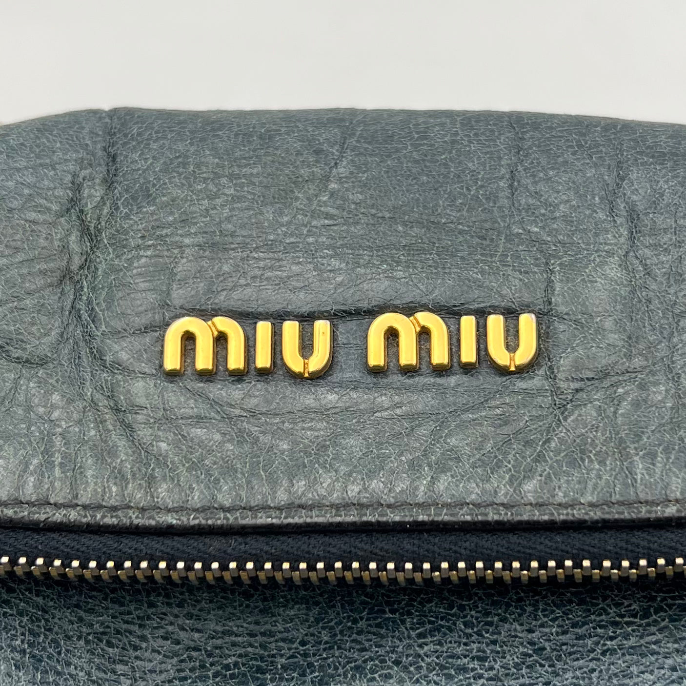 Miu Miu Blue Vitello Lux Bow Two-Way Handbag
