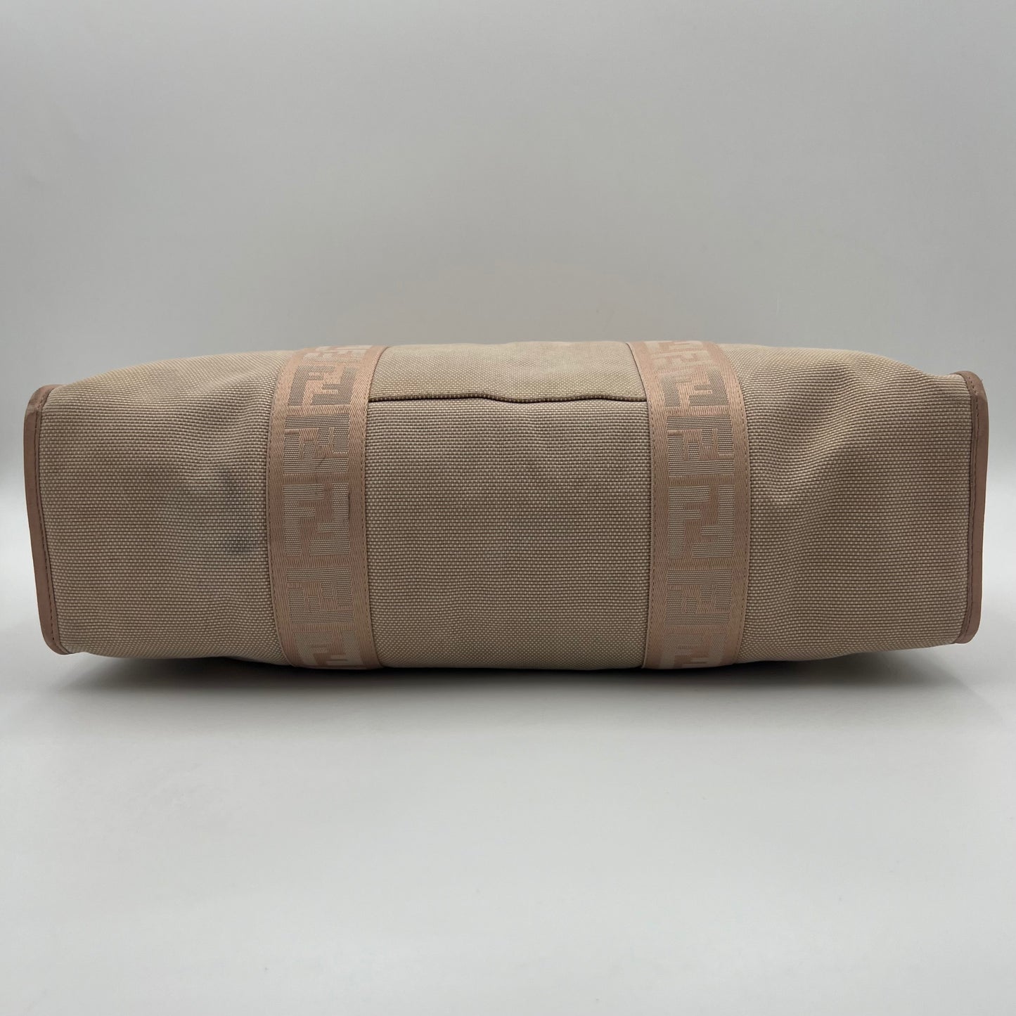 Fendi Beige Canvas Light Pink Zucca Trim Tote