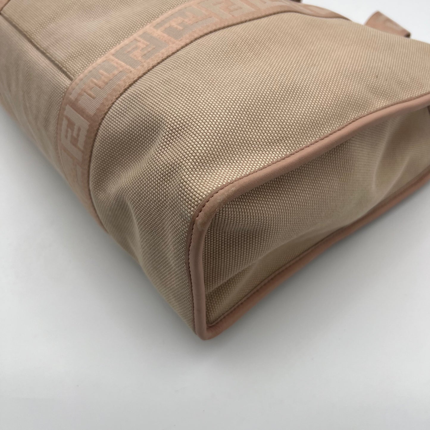 Fendi Beige Canvas Light Pink Zucca Trim Tote